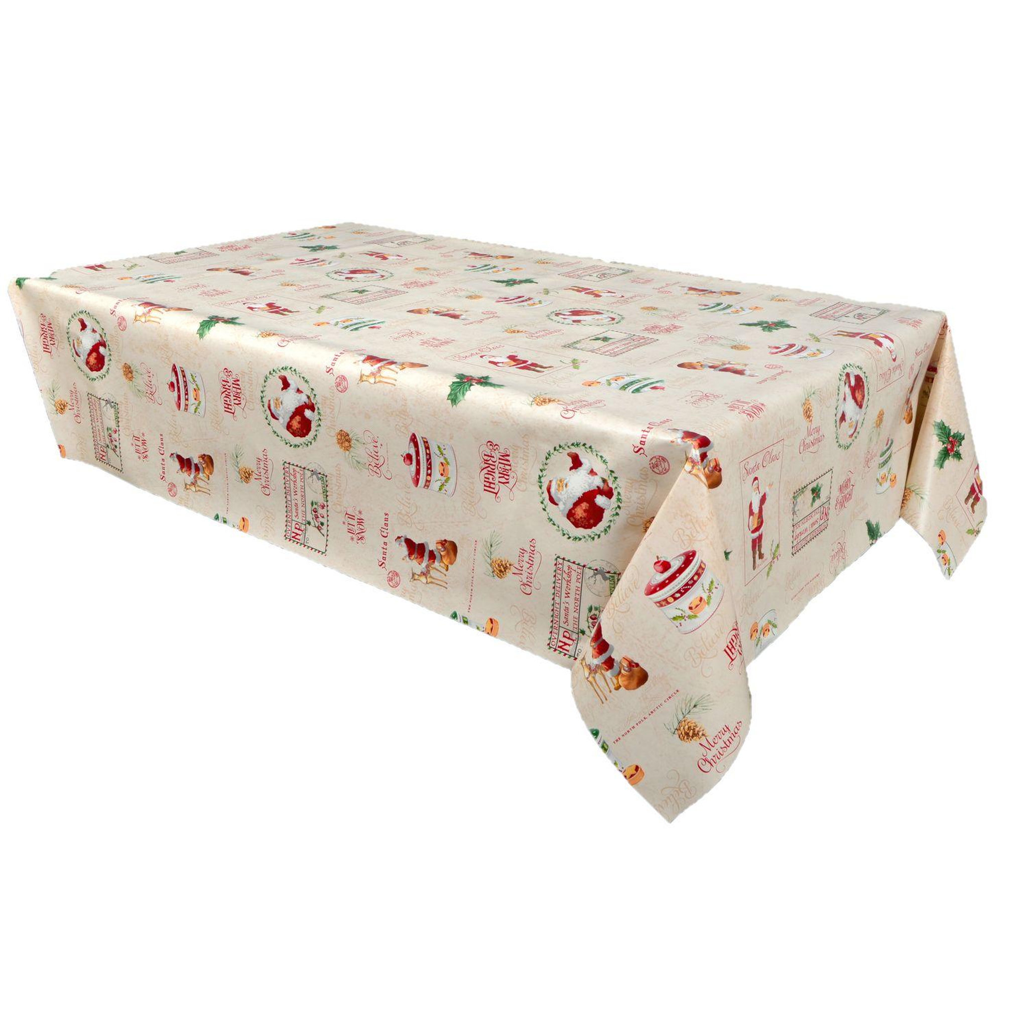 HABITABLE Nappe en toile cirée rectangulaire santa claus - 140 x 250 cm - ecru