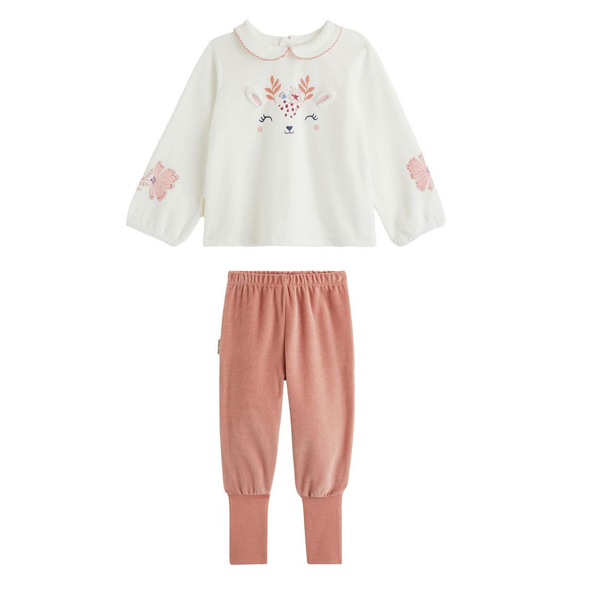 Voir la diapositive 1 : PETIT BEGUIN Pyjama bébé 2 pièces en velours à pieds retroussables Cléo