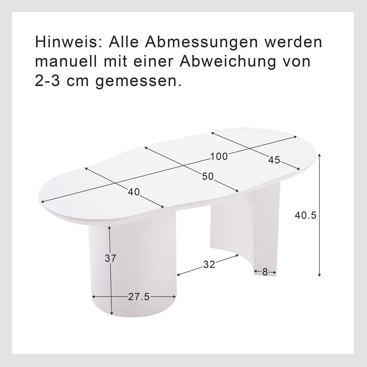 MERAX Table basse forme atypique blanc - 50x100 cm mdf