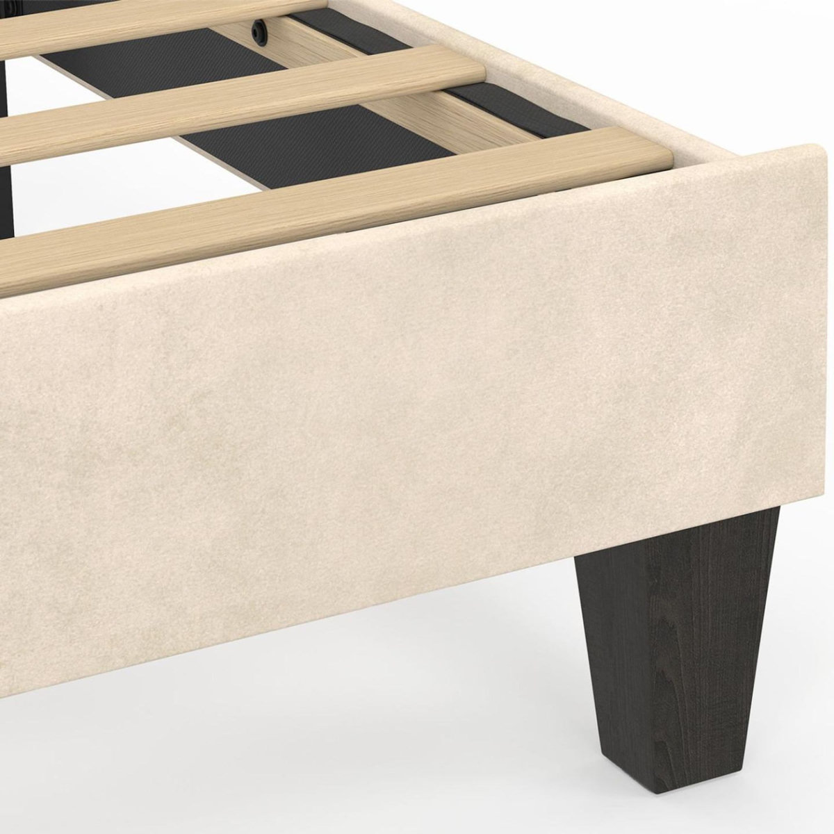ID MARKET Lit simple coquillage 90 x 190 cm AMANDA avec sommier velours beige