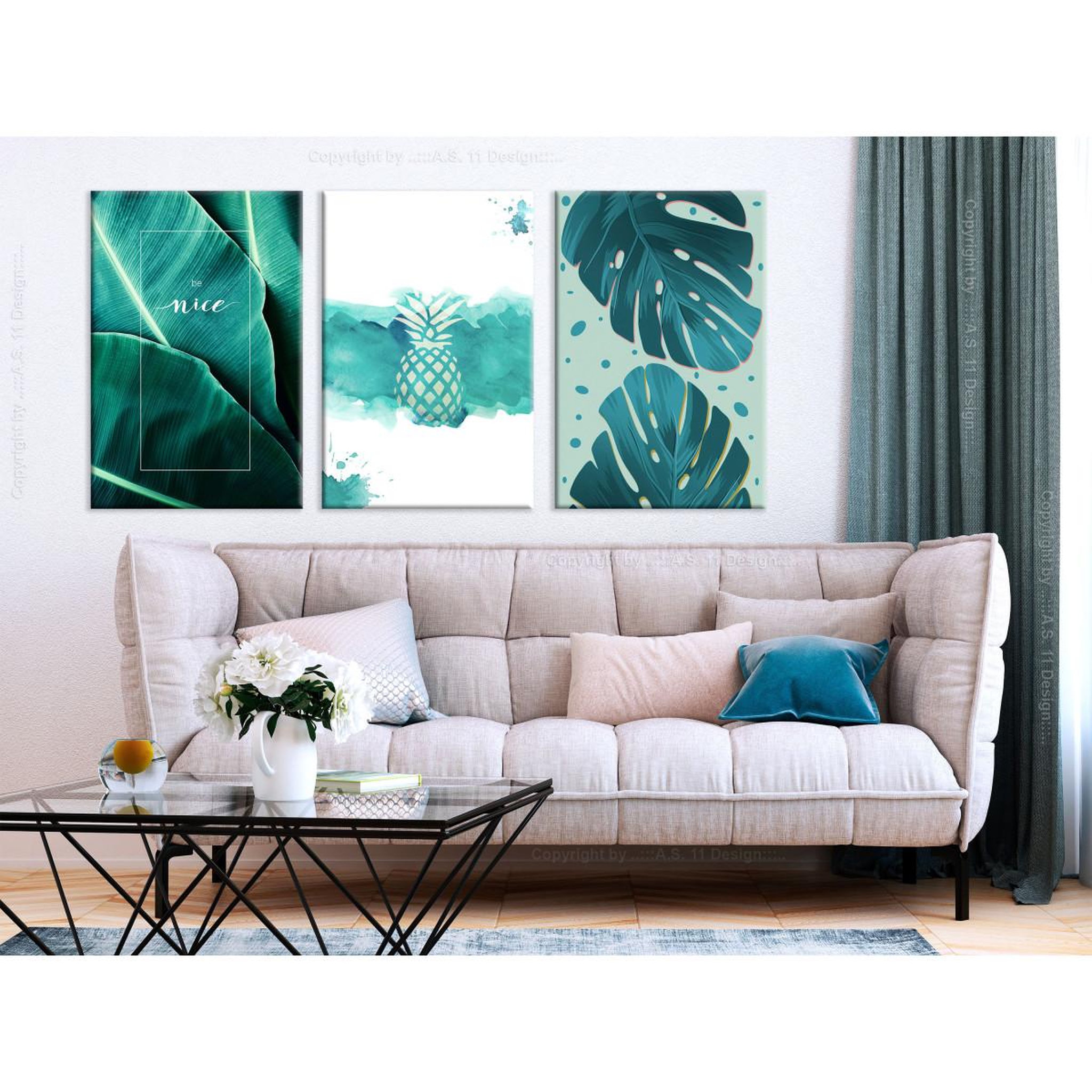 Voir la diapositive 2 : Paris Prix Tableau imprimé  intense lagoon 3 panneaux  60x120cm