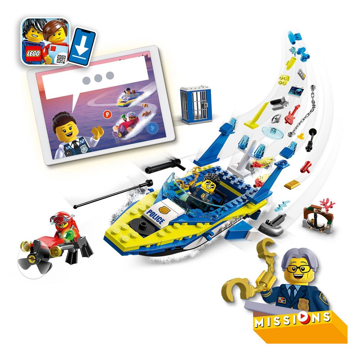 LEGO City 60355 Mission détective de la police sur l'eau, Jouet Interactif avec Bateau