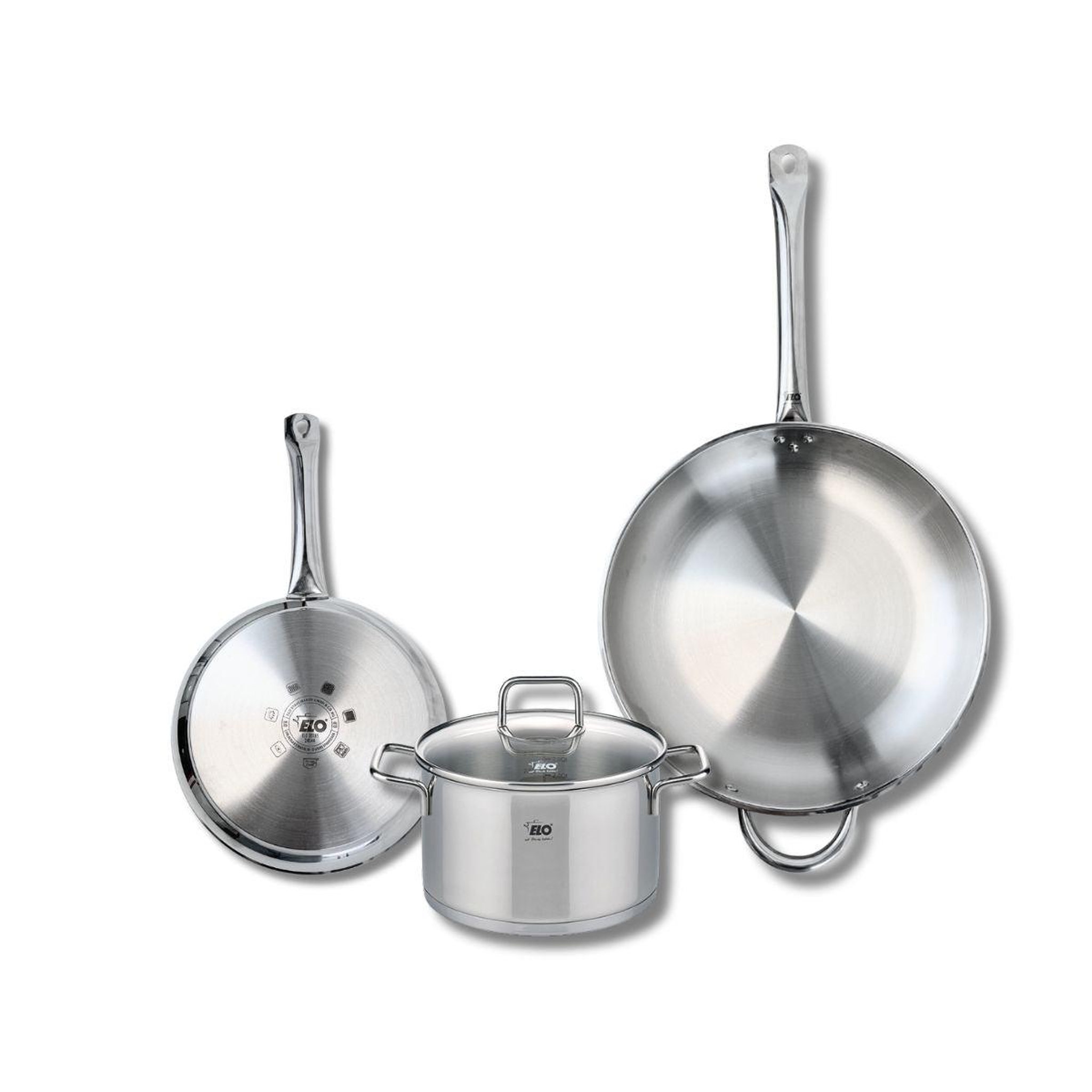 ELO Ensemble de 2 poêles de cuisson 24 et 32 cm et 1 faitout 20 cm elo profi citrin