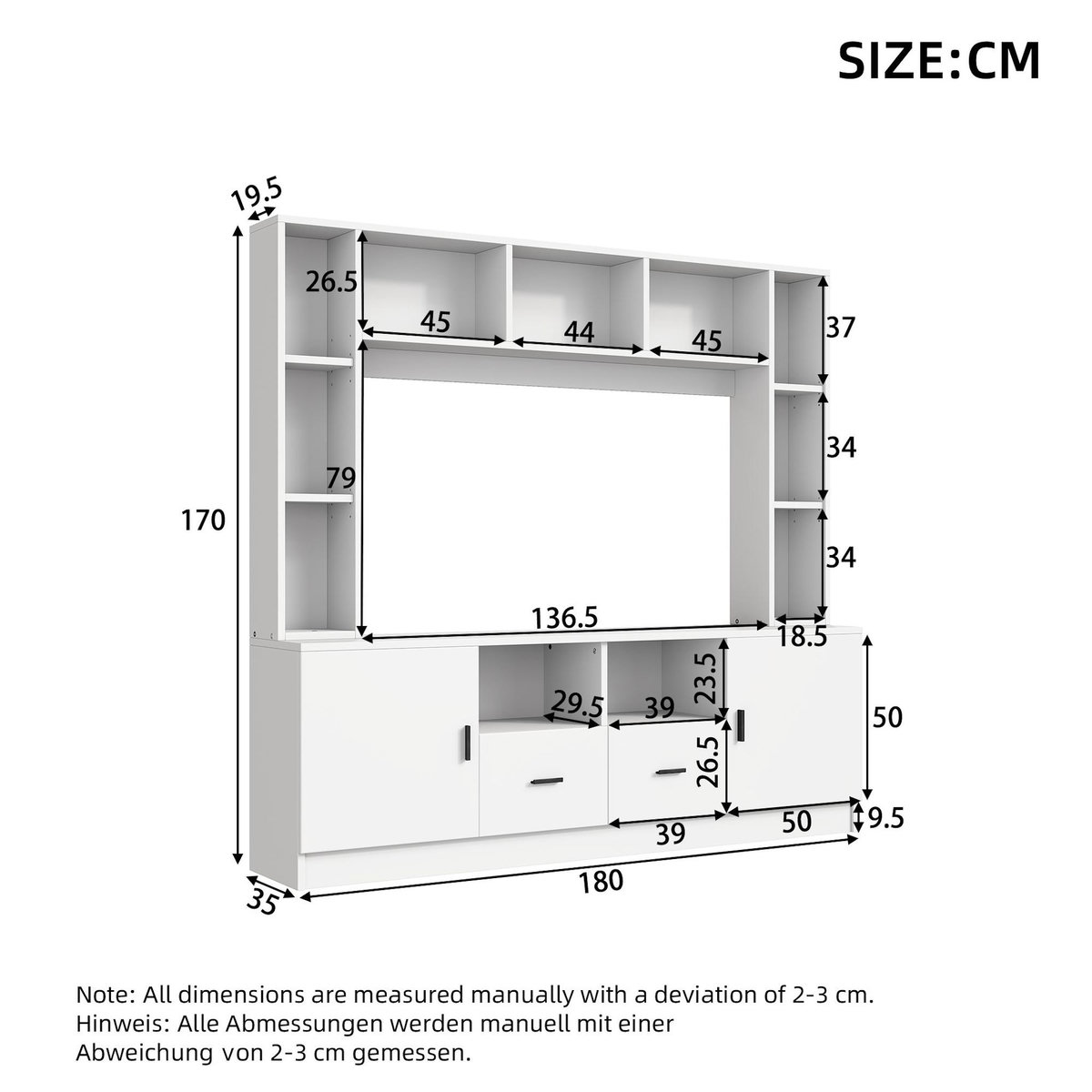 MERAX Meuble tv blanc 180 cm panneau de particules