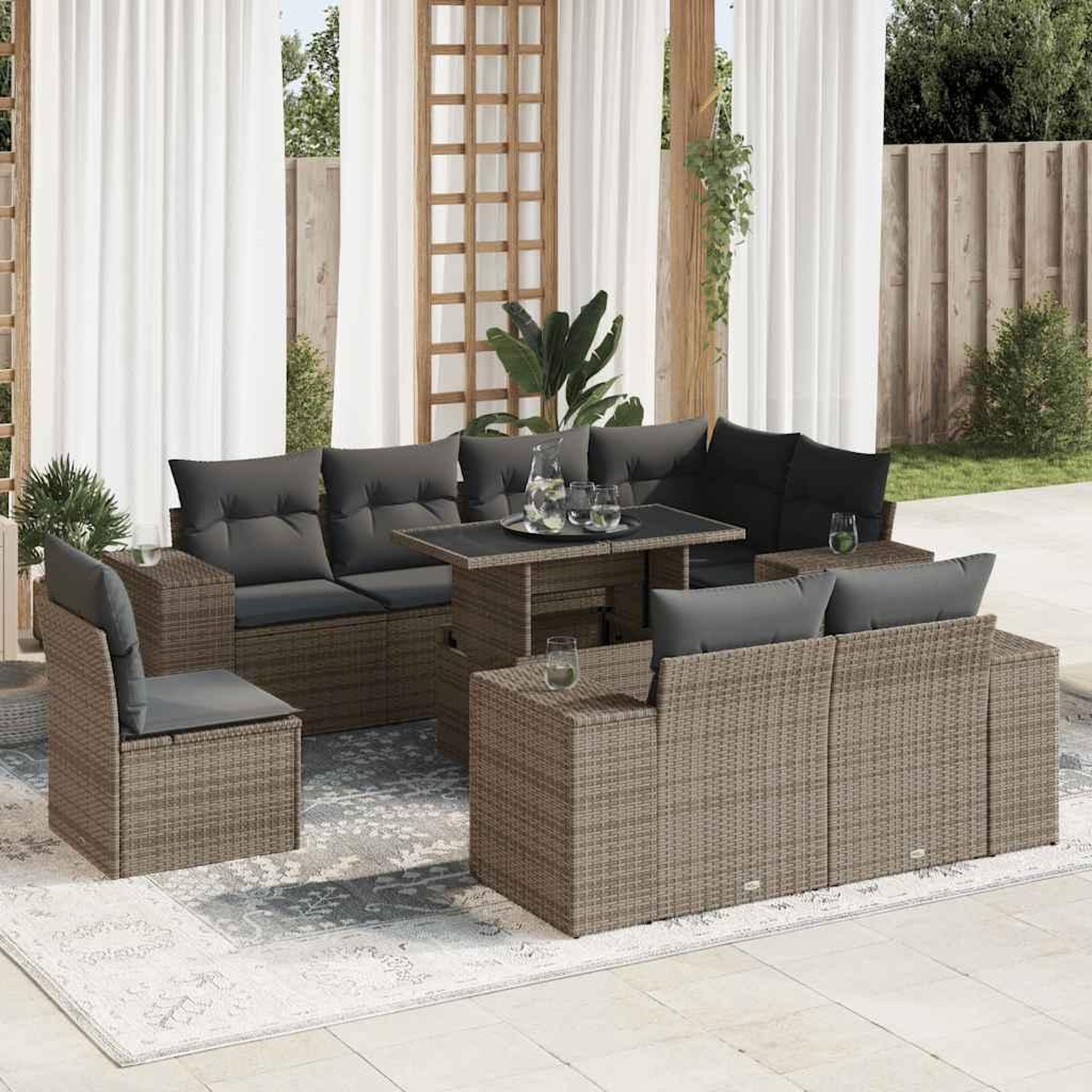 VIDAXL Salon de jardin 9 pcs avec coussins gris resine tressee