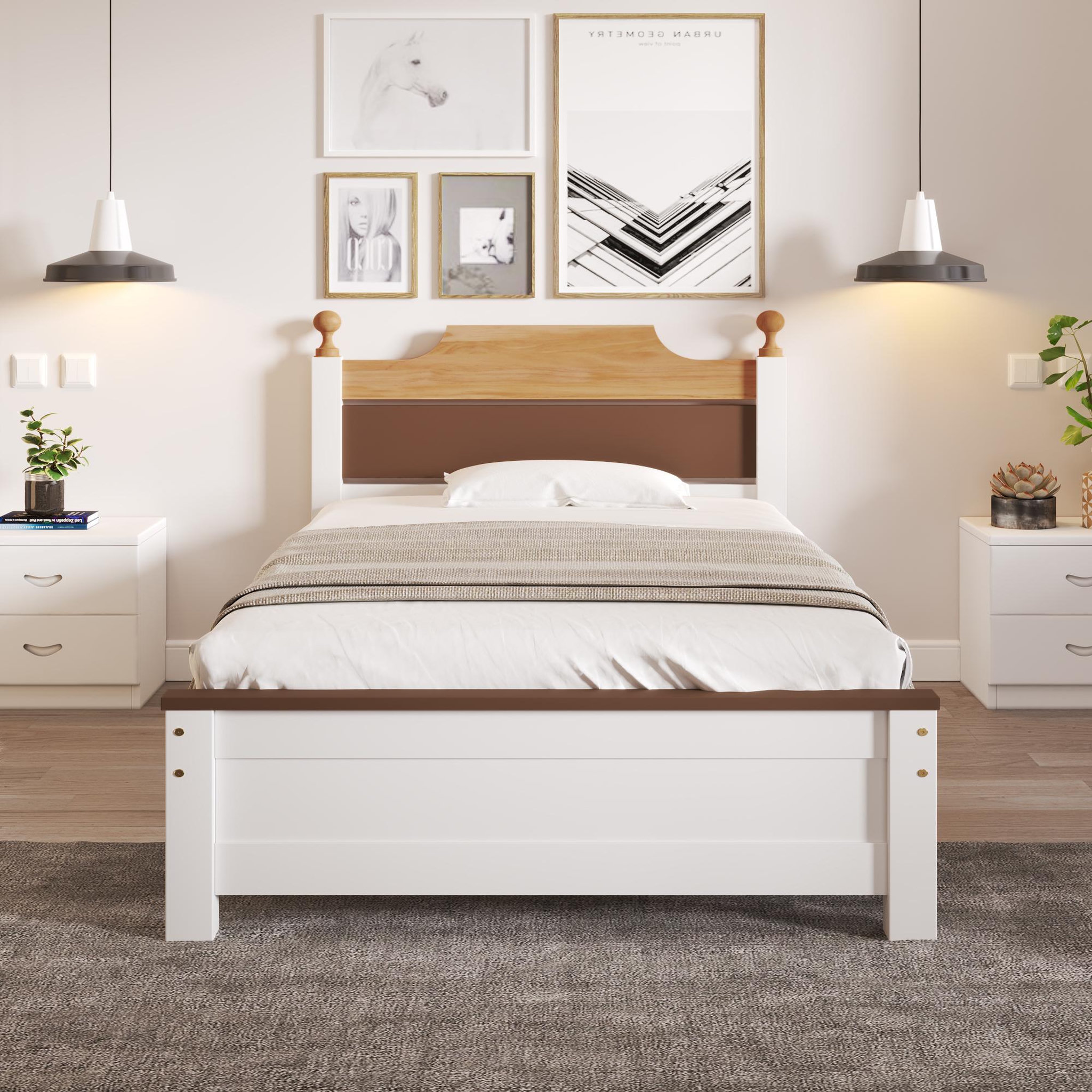 Voir la diapositive 2 : MERAX Lit simple 90x200cm bois et mdf coloris blanc