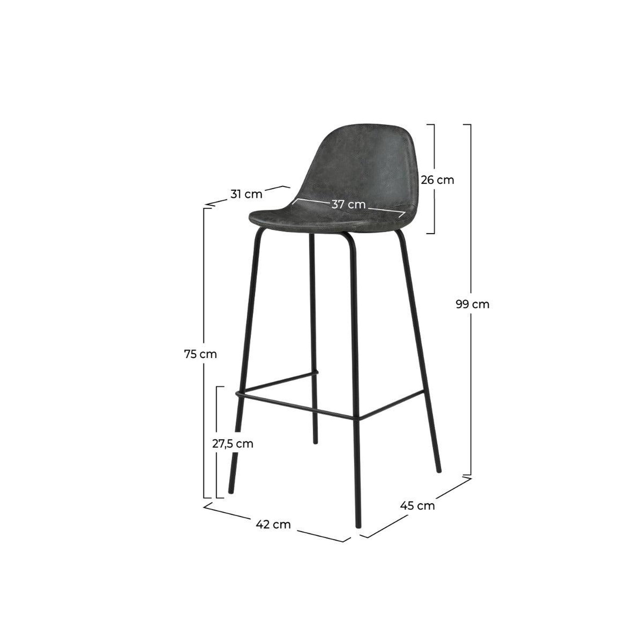 Voir la diapositive 4 : MAISON PAVANE Lot de 2 chaises de bar 75 cm en cuir synthétique gris/noir-henrik
