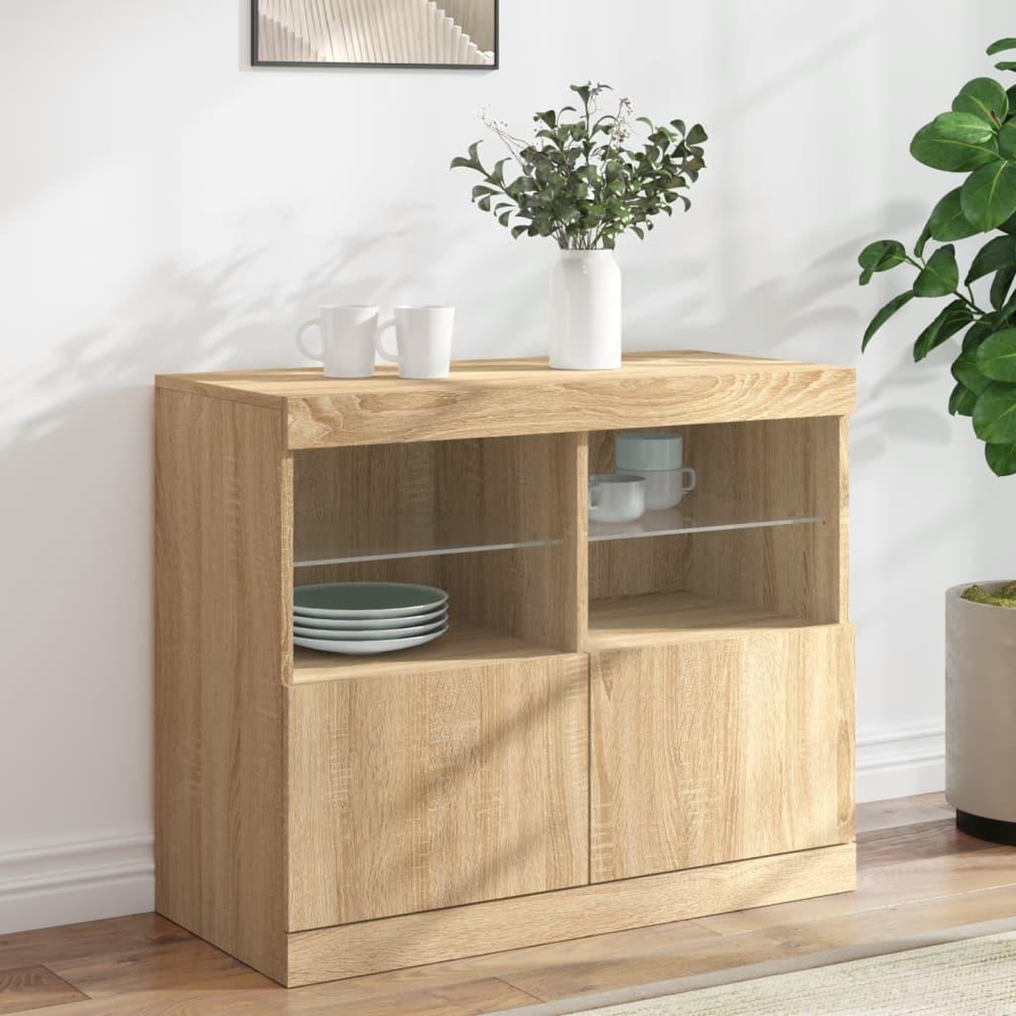 VIDAXL Buffet avec lumieres LED chene sonoma 81x37x67 cm