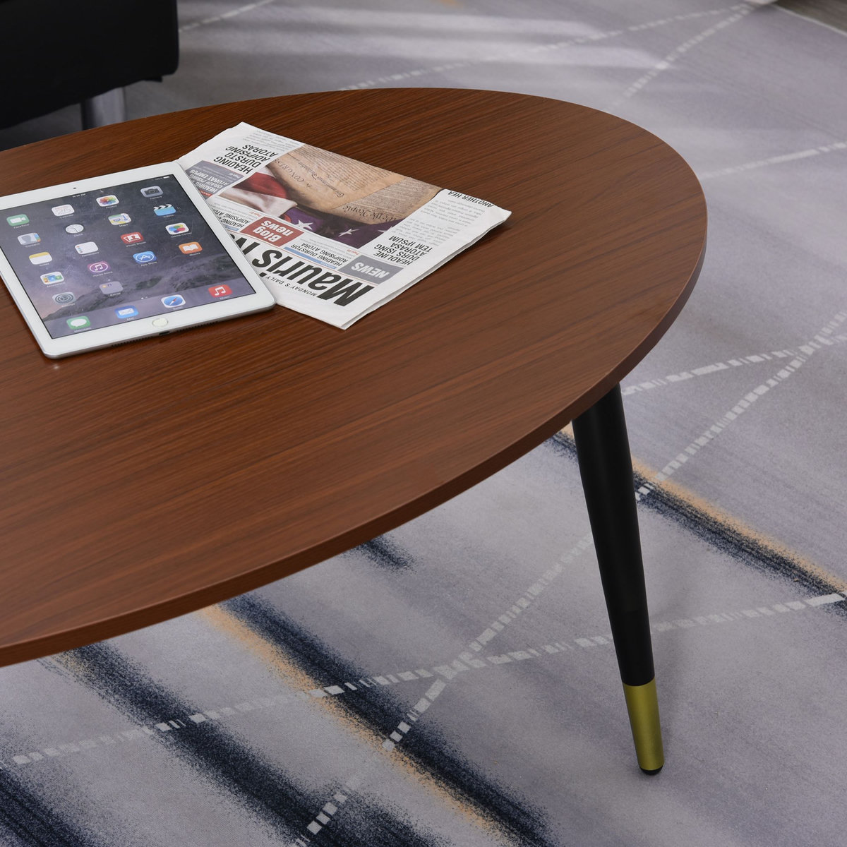 HOMCOM Table basse table d'appoint ovale multifonctionnelle dim. 100 x 60 x 42 cm aspect teck foncé