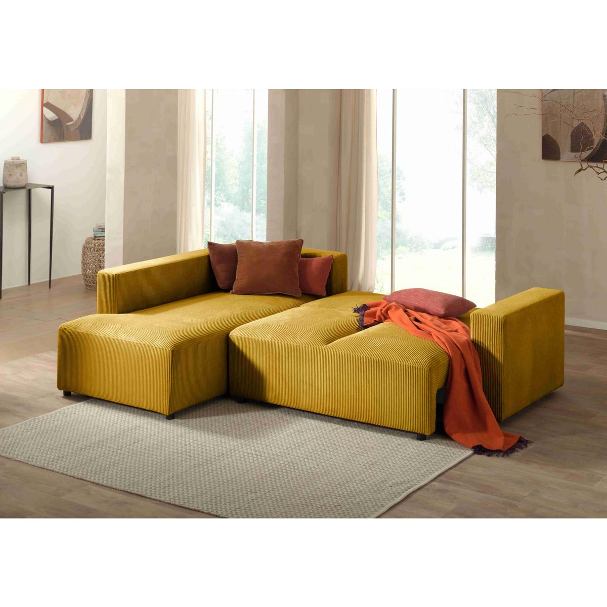 LISA DESIGN Livy - canapé d'angle convertible - avec coffre - en velours côtelé - 5 places - gauche