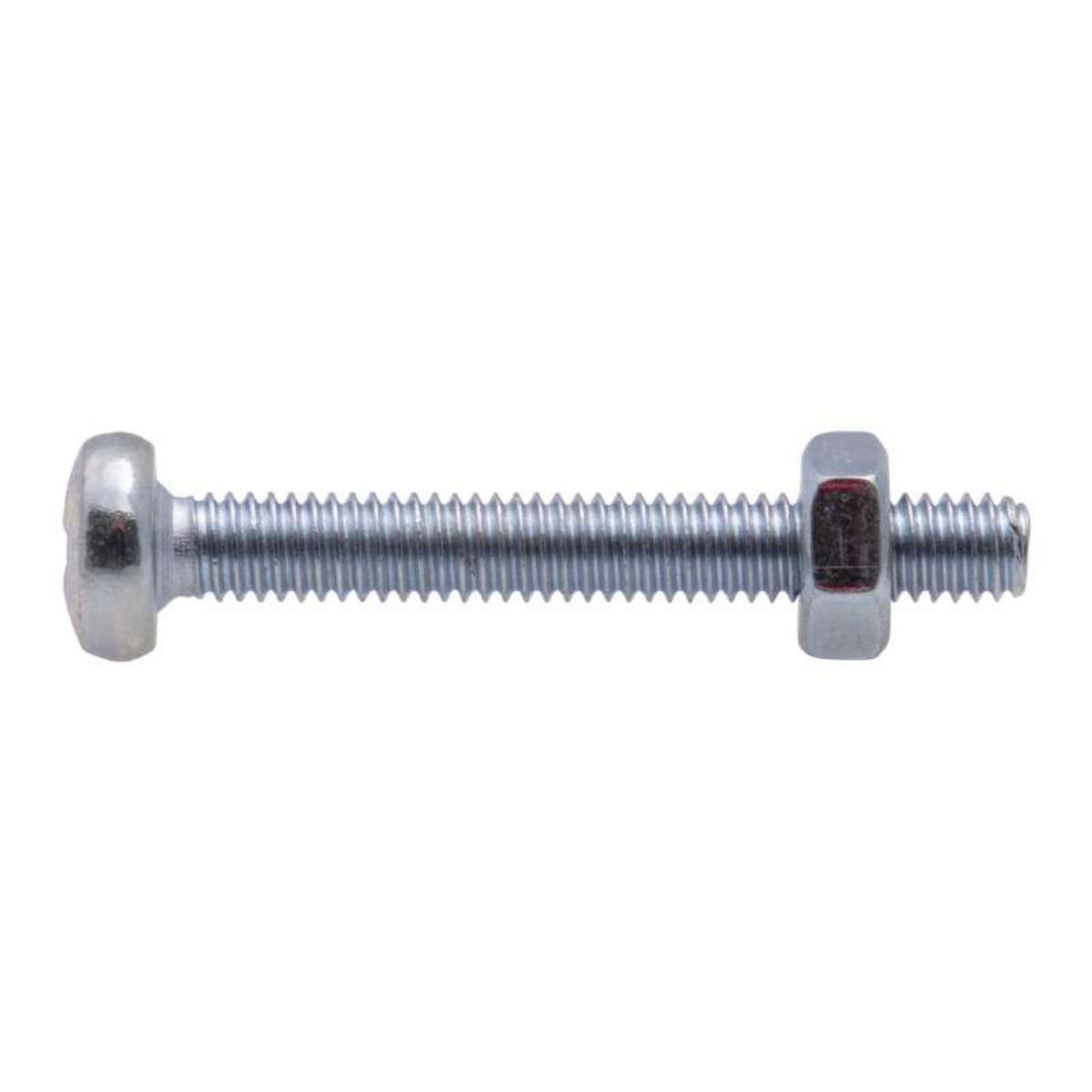  Vis à métaux zinguée tête cylindrique bombée PZ cruciforme Vissal Ø 6x20 mm  lot de 12 vis+écrou