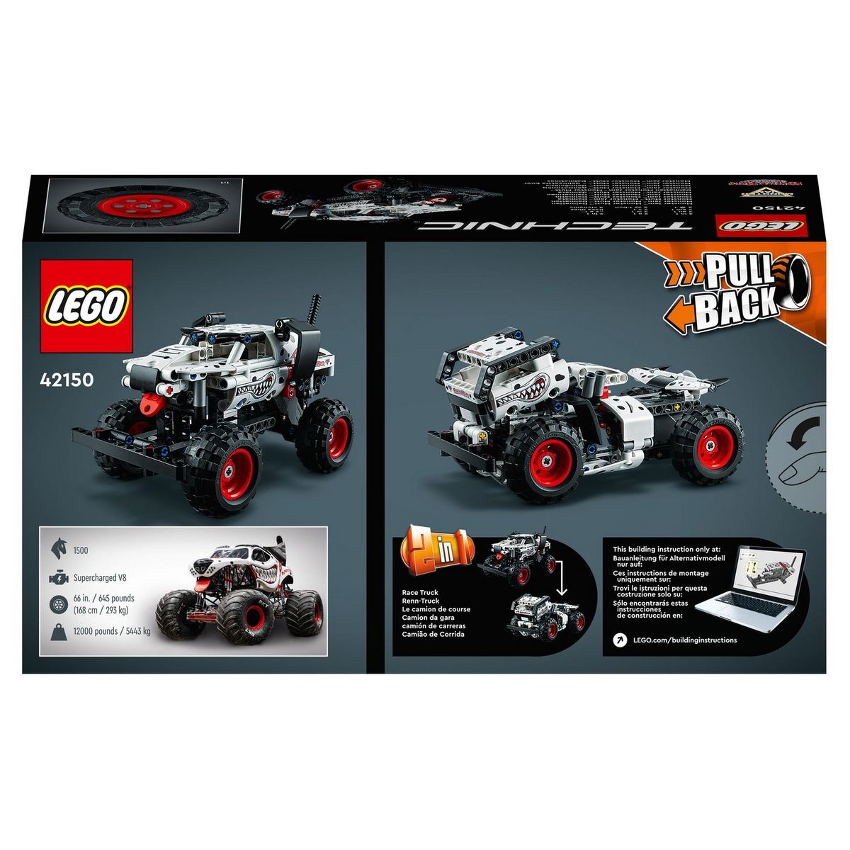 LEGO Technic 42150 Monster Jam Mutt Dalmatien, Jouet Monster Truck à Voiture de Course
