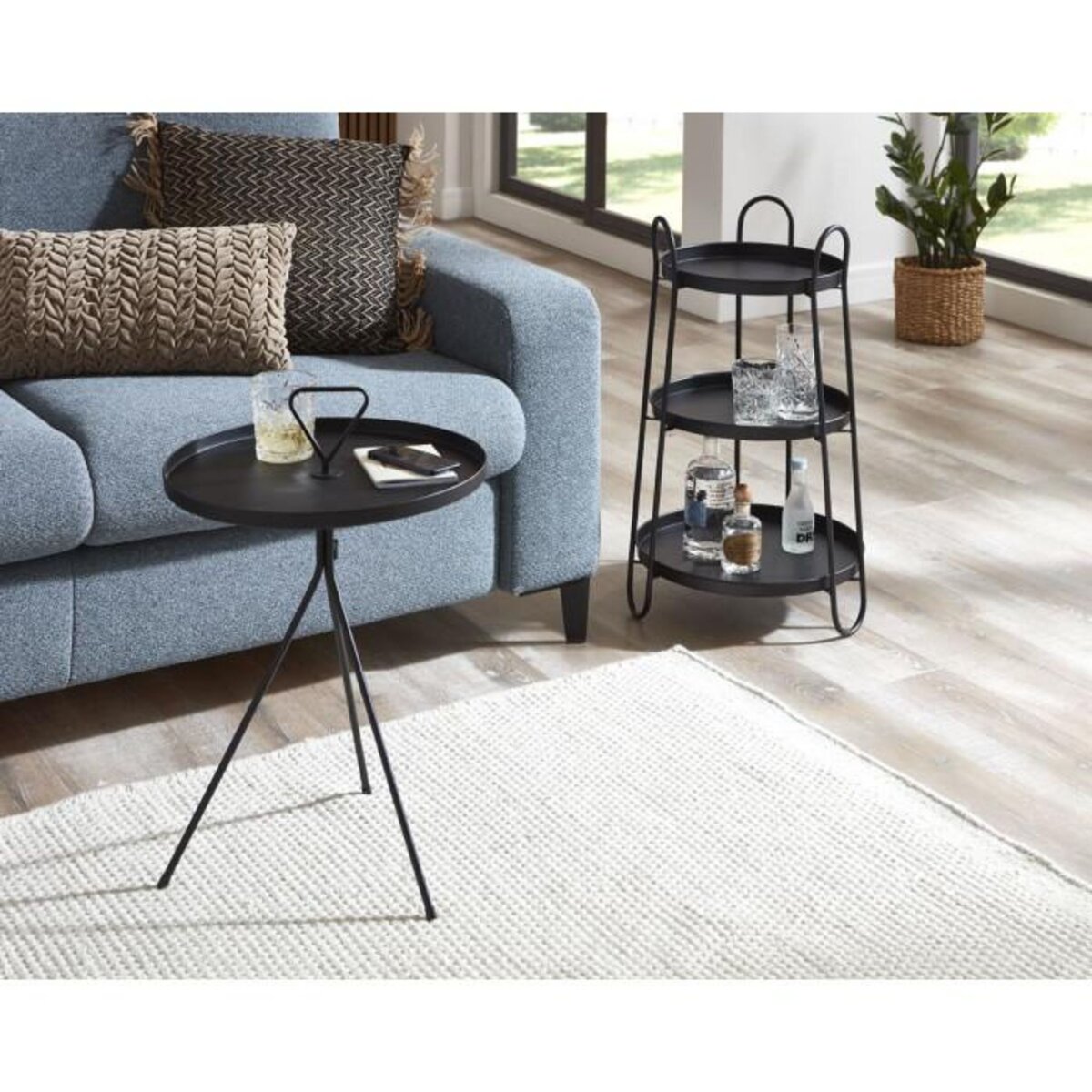 Paris Prix Table d'Appoint 3 Niveaux Déco  Regina  72cm Noir