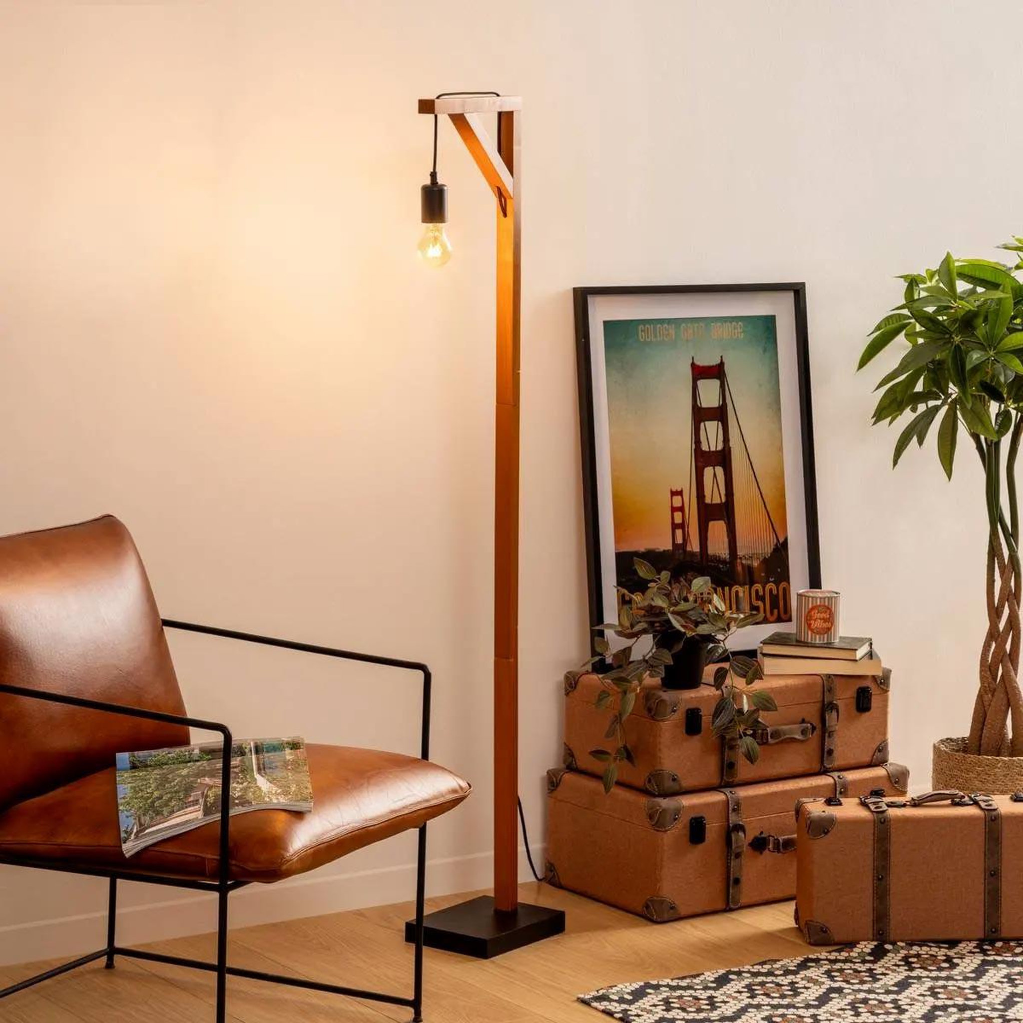 Voir la diapositive 4 : ATMOSPHERA Lampadaire design en bois  wild  148cm naturel