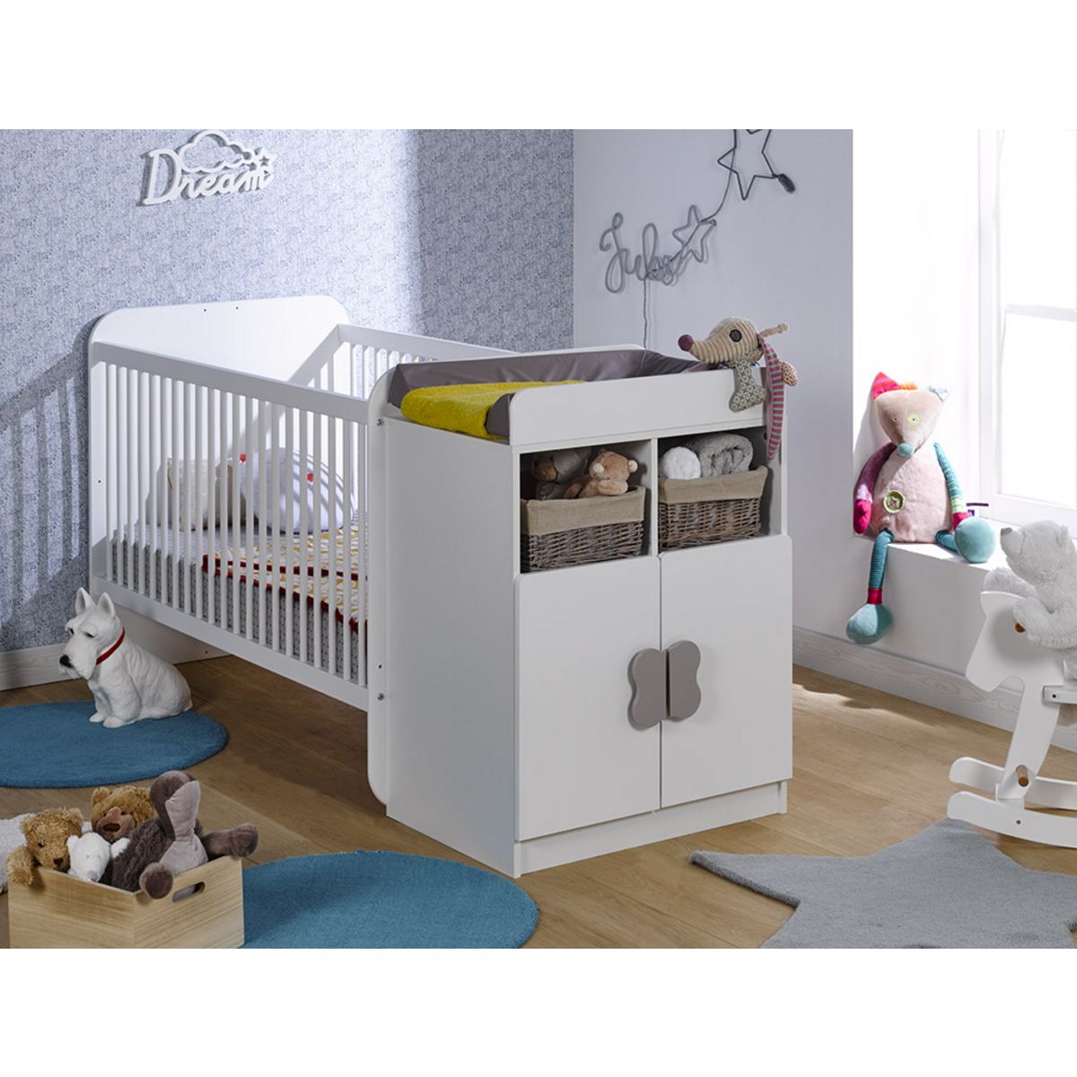 Ensemble lit bébé combiné évolutif 70x140 + tiroir DREAM blanc
