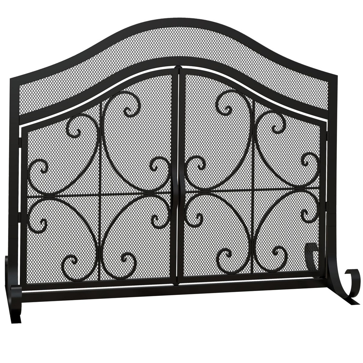 HOMCOM Pare-feu cheminée poêle style fer forgé - pare-étincelles 2 portes - dim. 105L x 40l x 80H cm - acier métal noir
