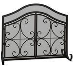 HOMCOM Pare-feu cheminée poêle style fer forgé - pare-étincelles 2 portes - dim. 105L x 40l x 80H cm - acier métal noir