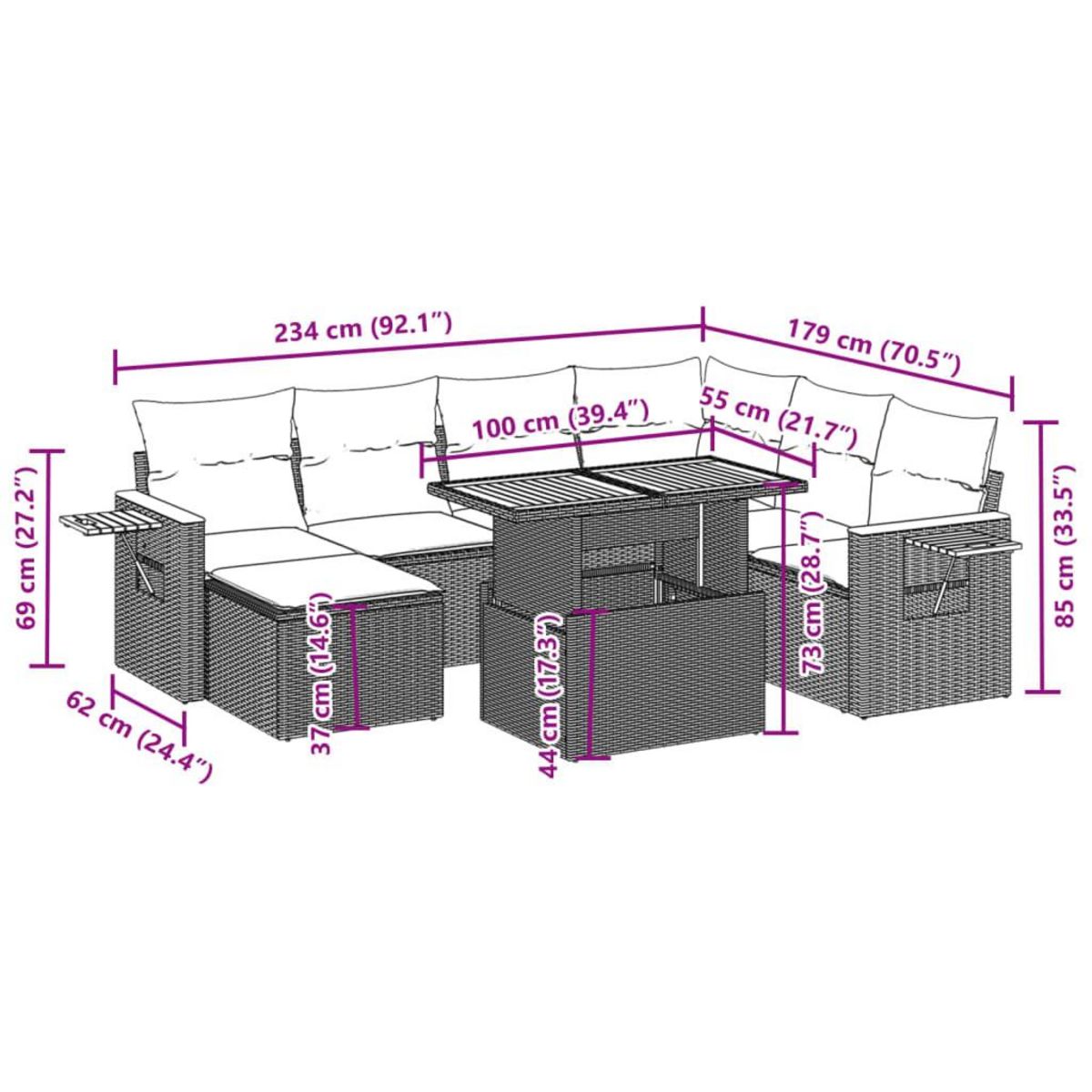 VIDAXL Salon de jardin 8 pcs avec coussins gris resine tressee
