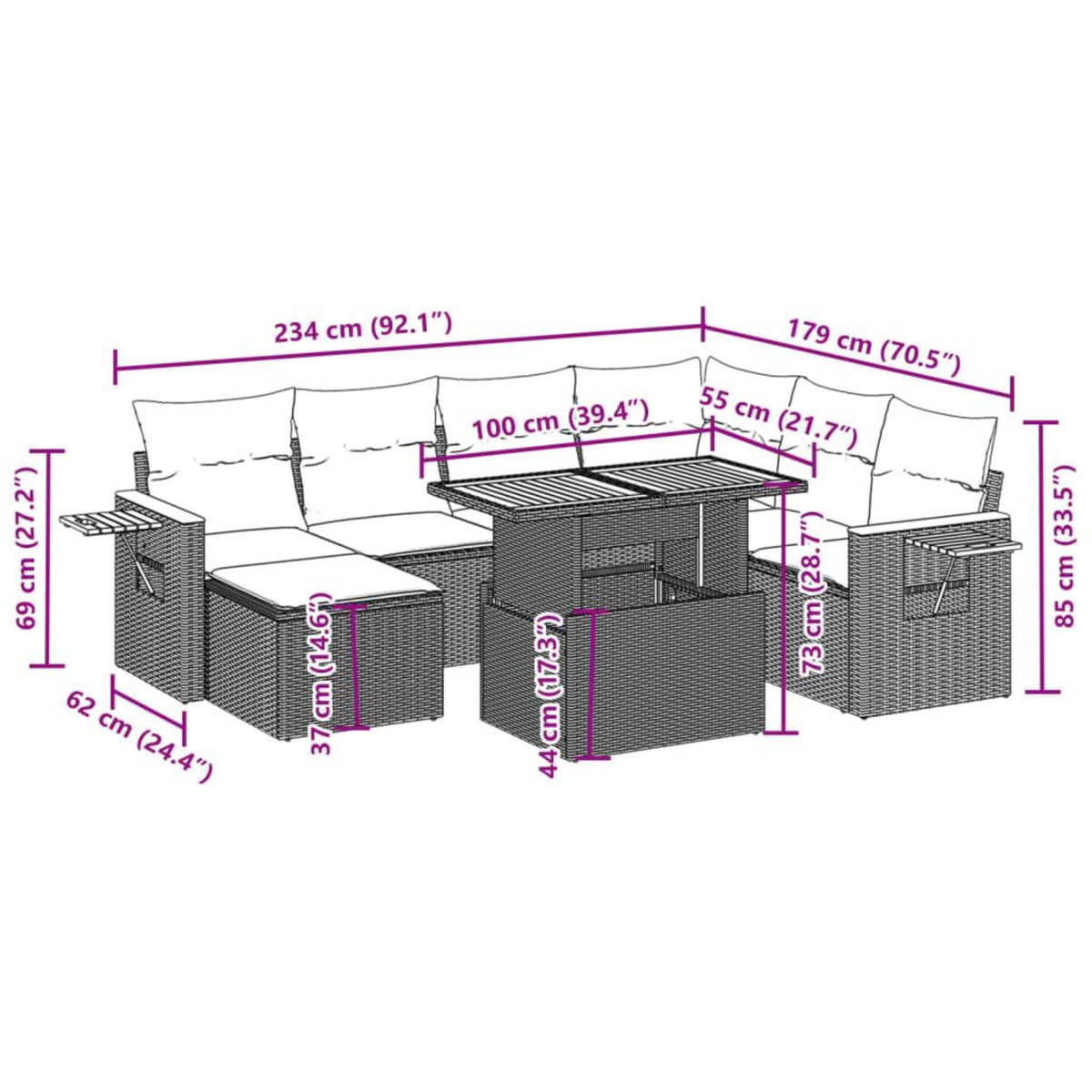 VIDAXL Salon de jardin 8 pcs avec coussins gris resine tressee