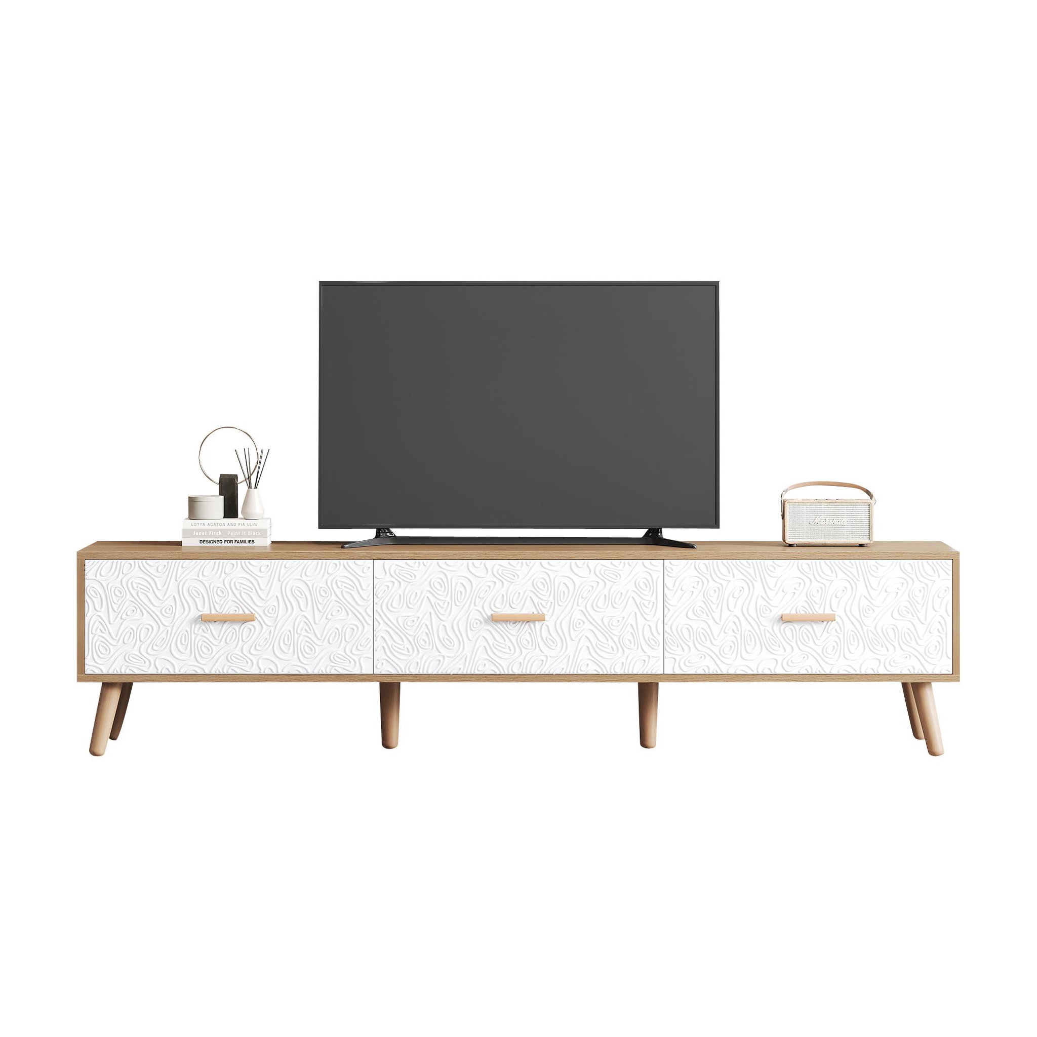MERAX Meuble tv naturel+blanc 150 cm panneau de particules