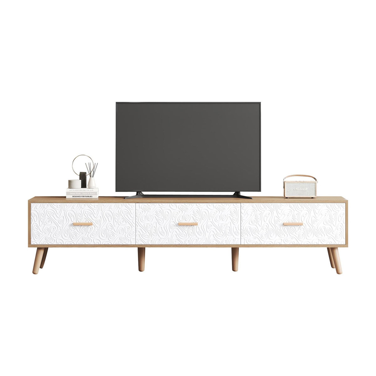 MERAX Meuble tv naturel+blanc 150 cm panneau de particules