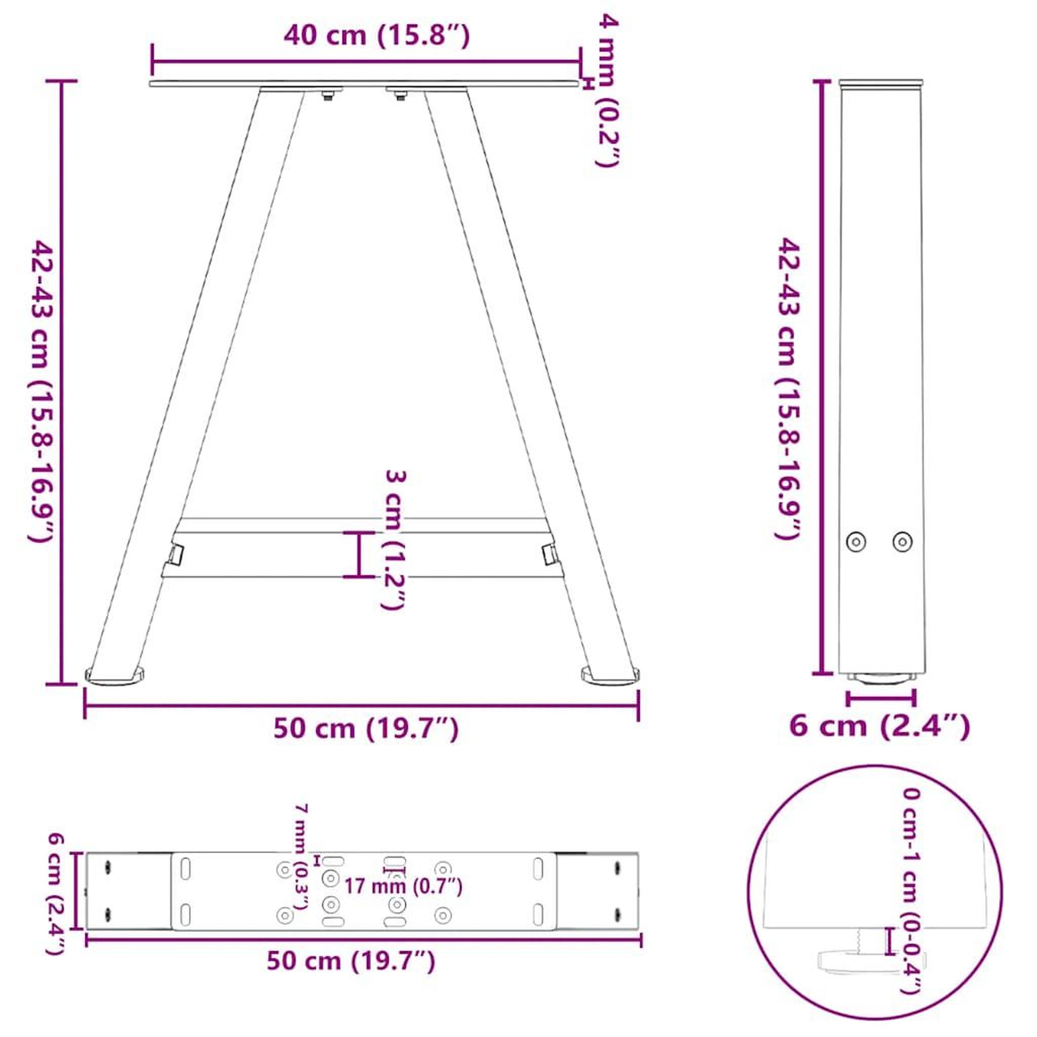 Voir la diapositive 6 : VIDAXL Pieds de table basse forme de A 2 pcs noir 50x(42-43) cm acier