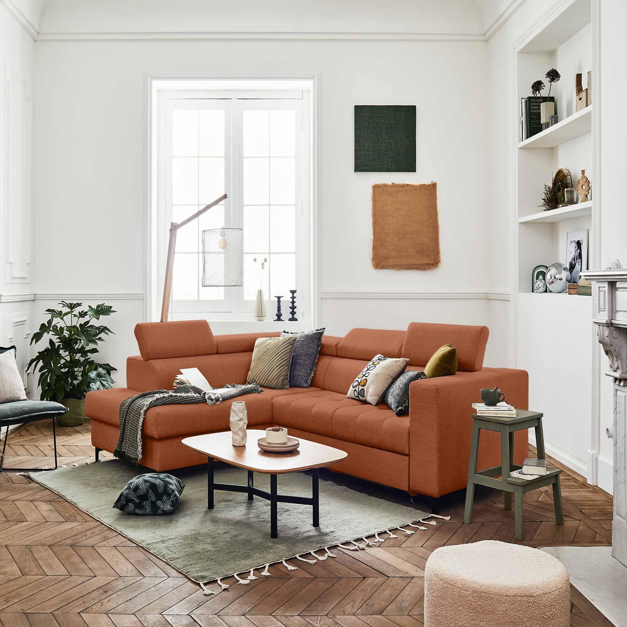 Voir la diapositive 6 : LISA DESIGN Olinda - canapé d'angle gauche - 5 places - convertible avec coffre et têtières réglables - en tissu