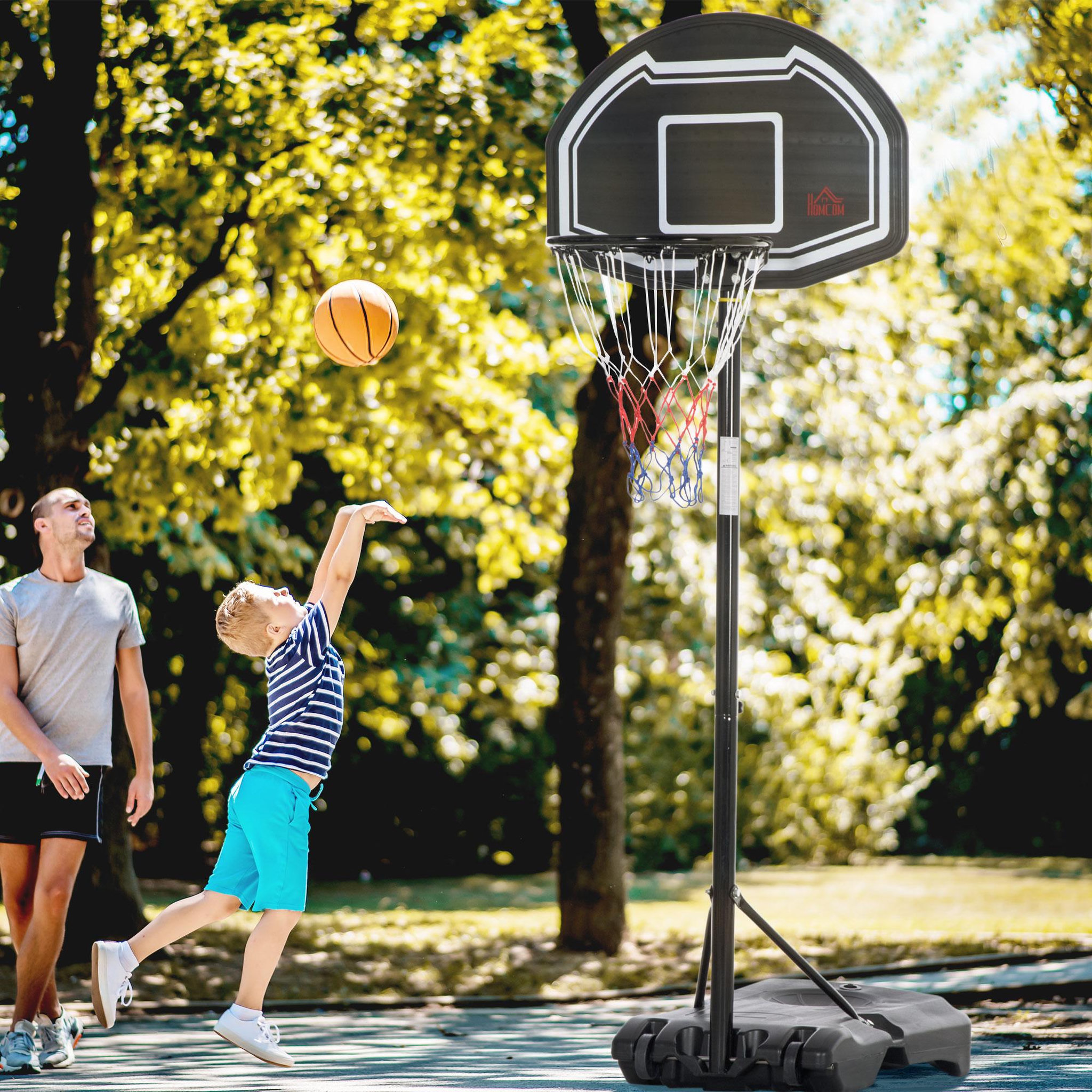 Voir la diapositive 2 : HOMCOM Panier de basketball sur pied hauteur réglable h.197-254 cm lestage roulettes noir blanc