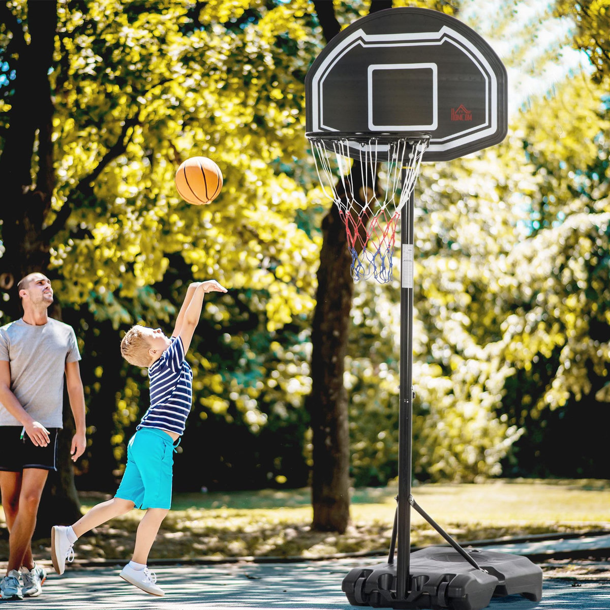 HOMCOM Panier de basketball sur pied hauteur réglable H.197-254 cm lestage roulettes noir blanc