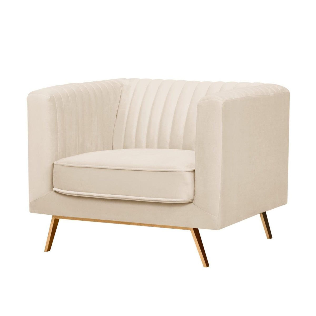 Rendez vous déco Fauteuil en velours beige et pieds en métal doré-Gatsby