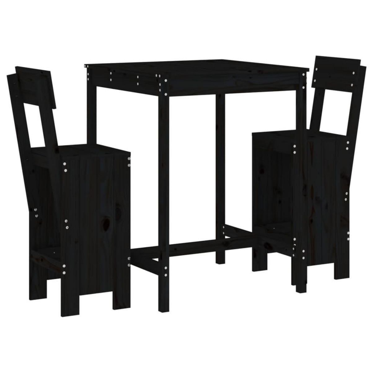 VIDAXL Ensemble de bar de jardin 3 pcs noir bois de pin massif