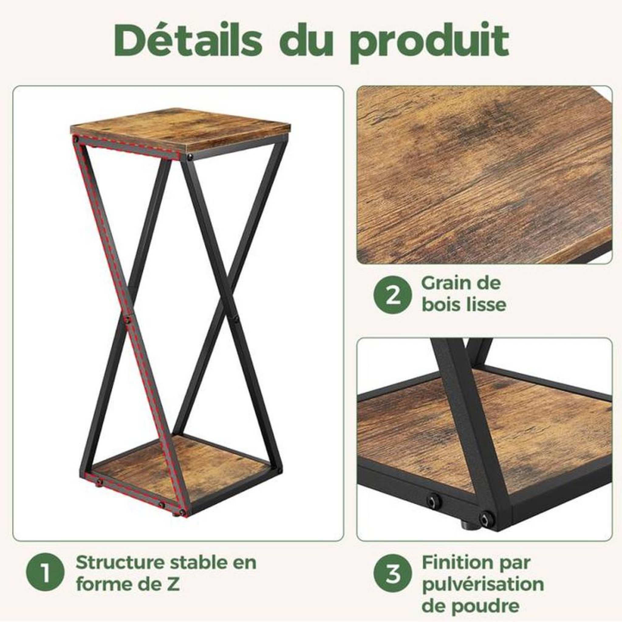 Voir la diapositive 3 : Présentoir d'angle à 2 niveaux pour plantes BAMWORLD brun 26 x 26 x 63 cm