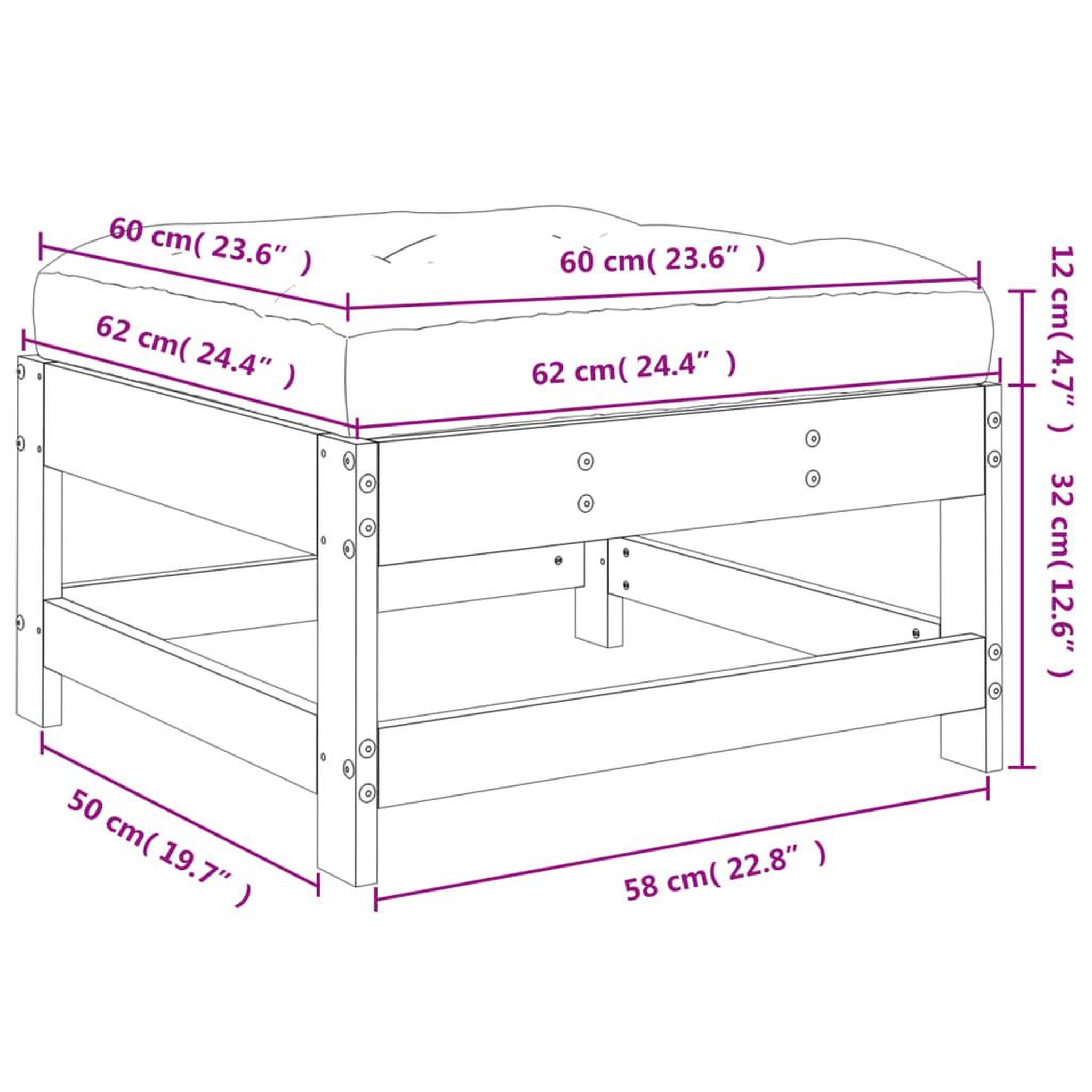 Voir la diapositive 6 : VIDAXL Repose-pied de jardin et coussin marron miel bois de pin massif