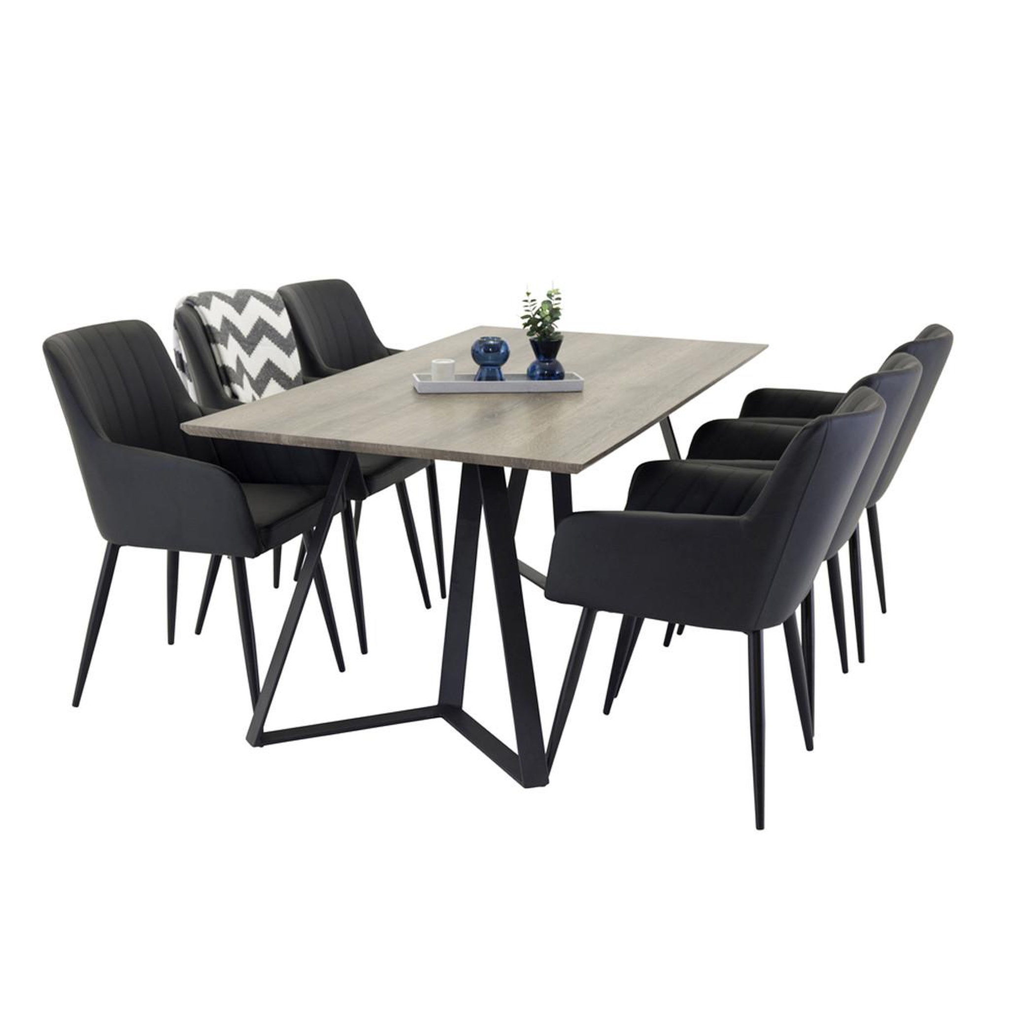 Paris Prix Ensemble table à manger & 6 chaises  marina & comfort  180cm naturel & noir