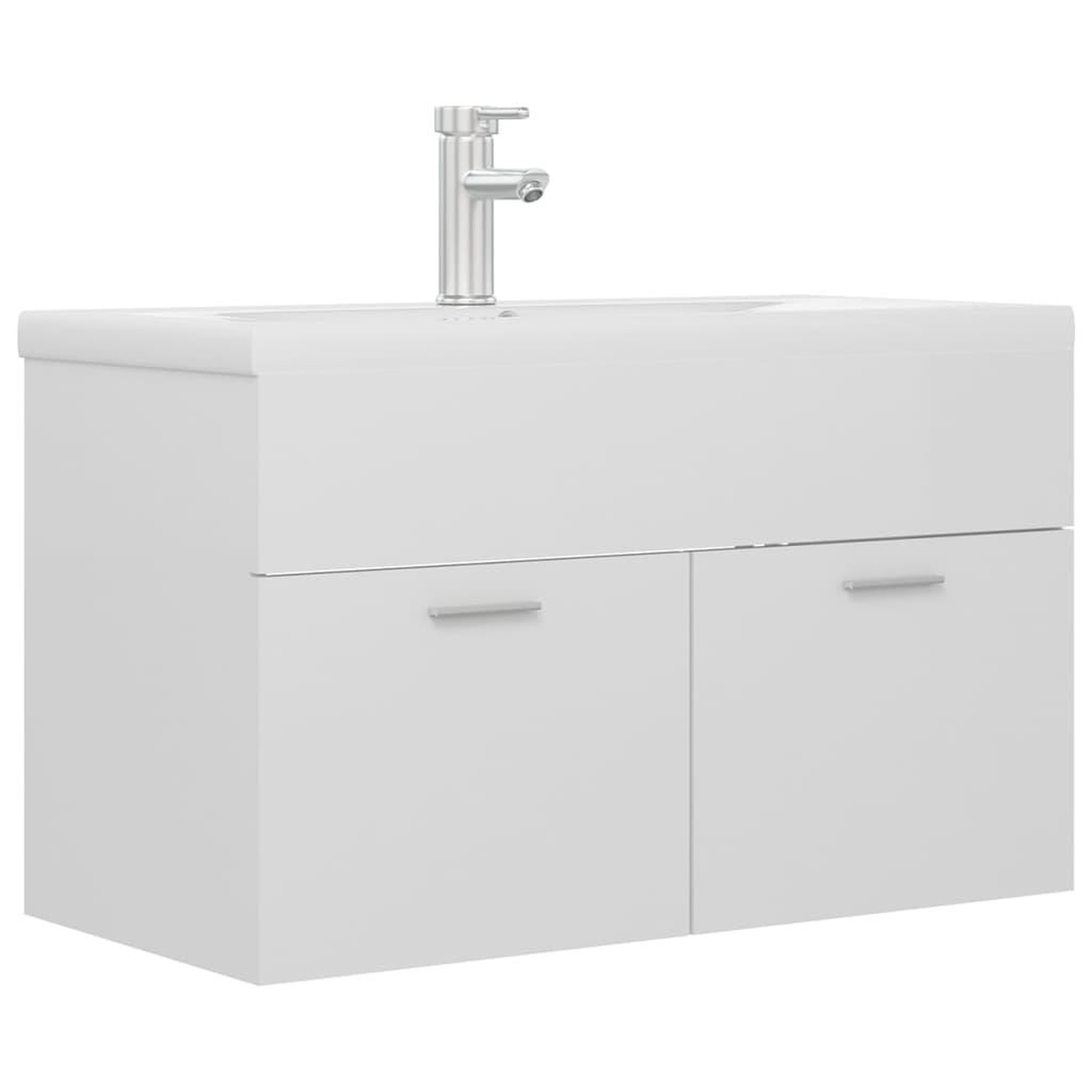 Voir la diapositive 2 : VIDAXL Armoire d'evier avec lavabo integre Blanc brillant Agglomere