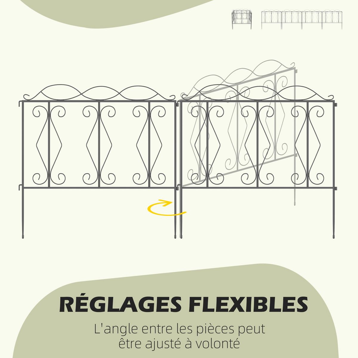 OUTSUNNY Lot de 4 clôtures de jardin décoratives en métal avec ornements - dim. totales 252L x 62H cm - noir