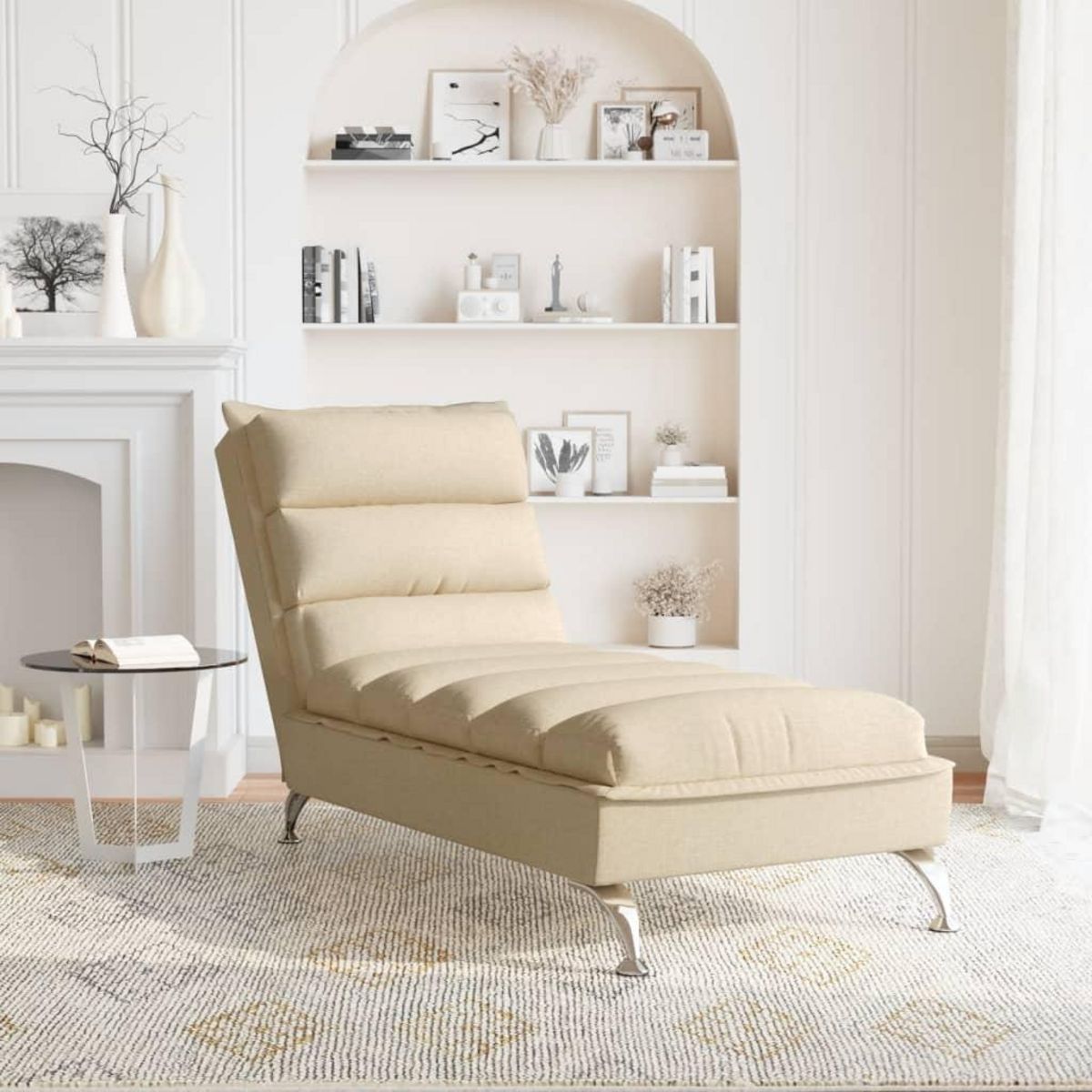 VIDAXL Chaise longue avec coussins creme tissu