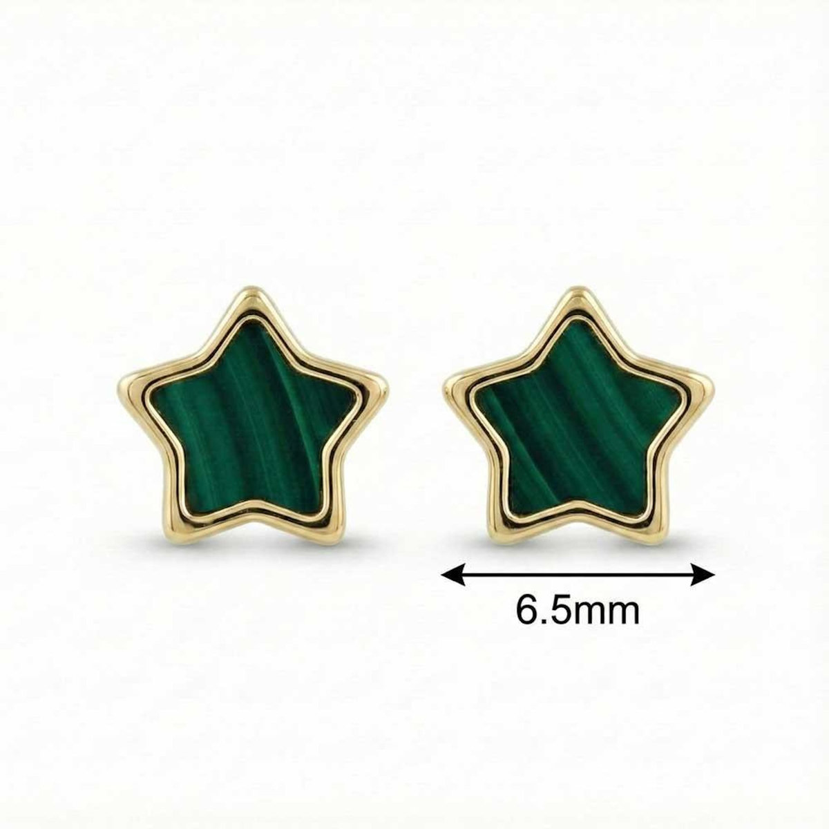 L'ATELIER D'AZUR Boucles d'Oreilles Or Jaune et Malachite - Puces Motif Etoile