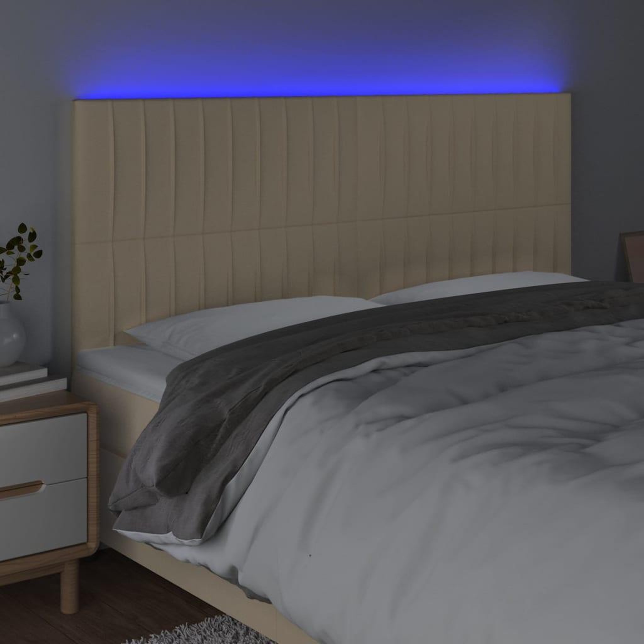 Voir la diapositive 3 : VIDAXL Tete de lit a LED Creme 200x5x118/128 cm Tissu