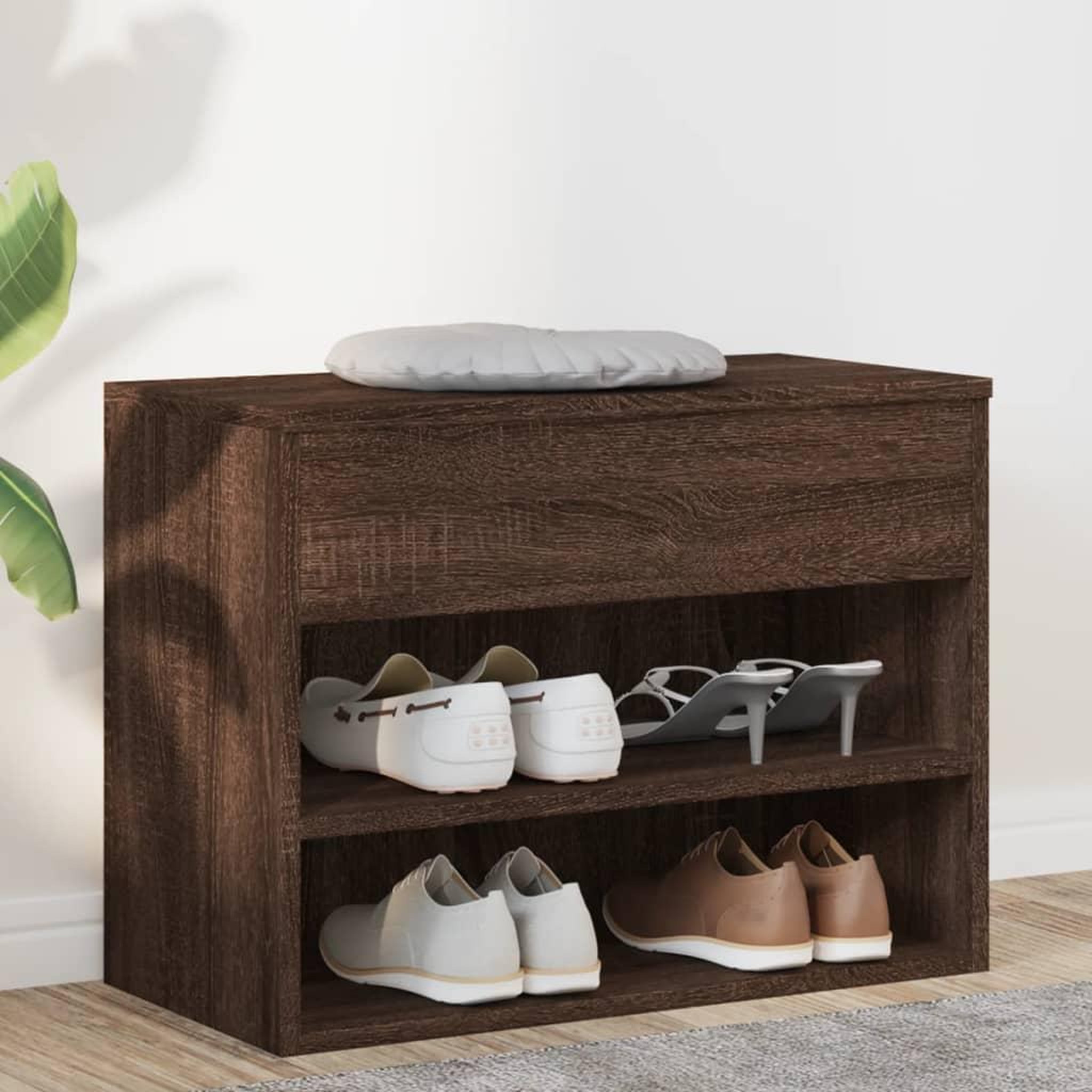 Voir la diapositive 1 : VIDAXL Banc a chaussures Chene marron 60x30x45 cm Bois d'ingenierie