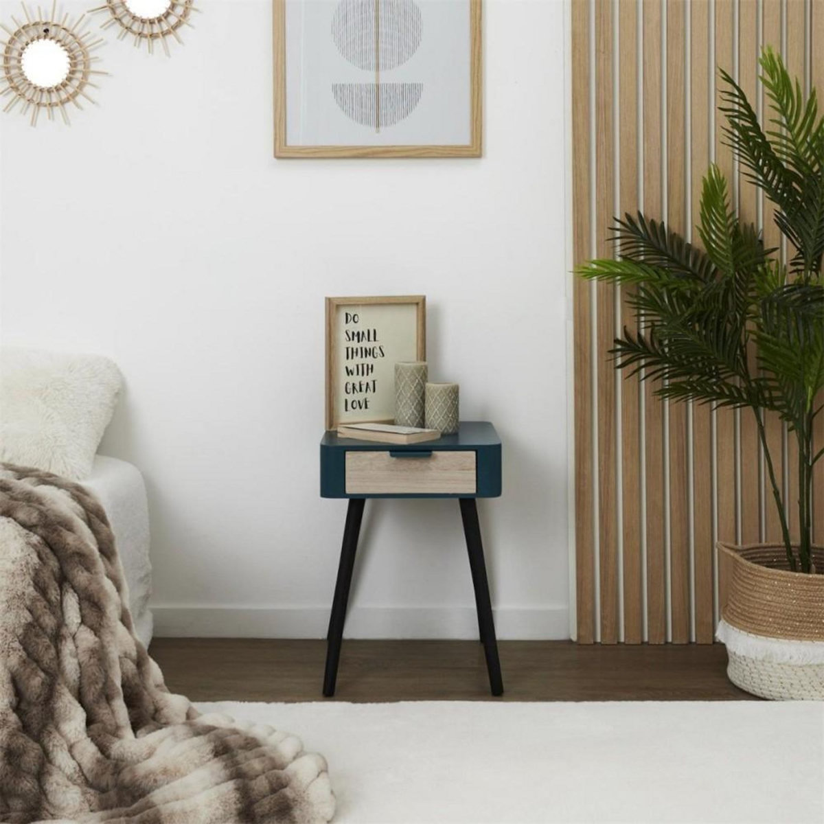 The Home Deco Factory Table de chevet 1 tiroir bleu canard