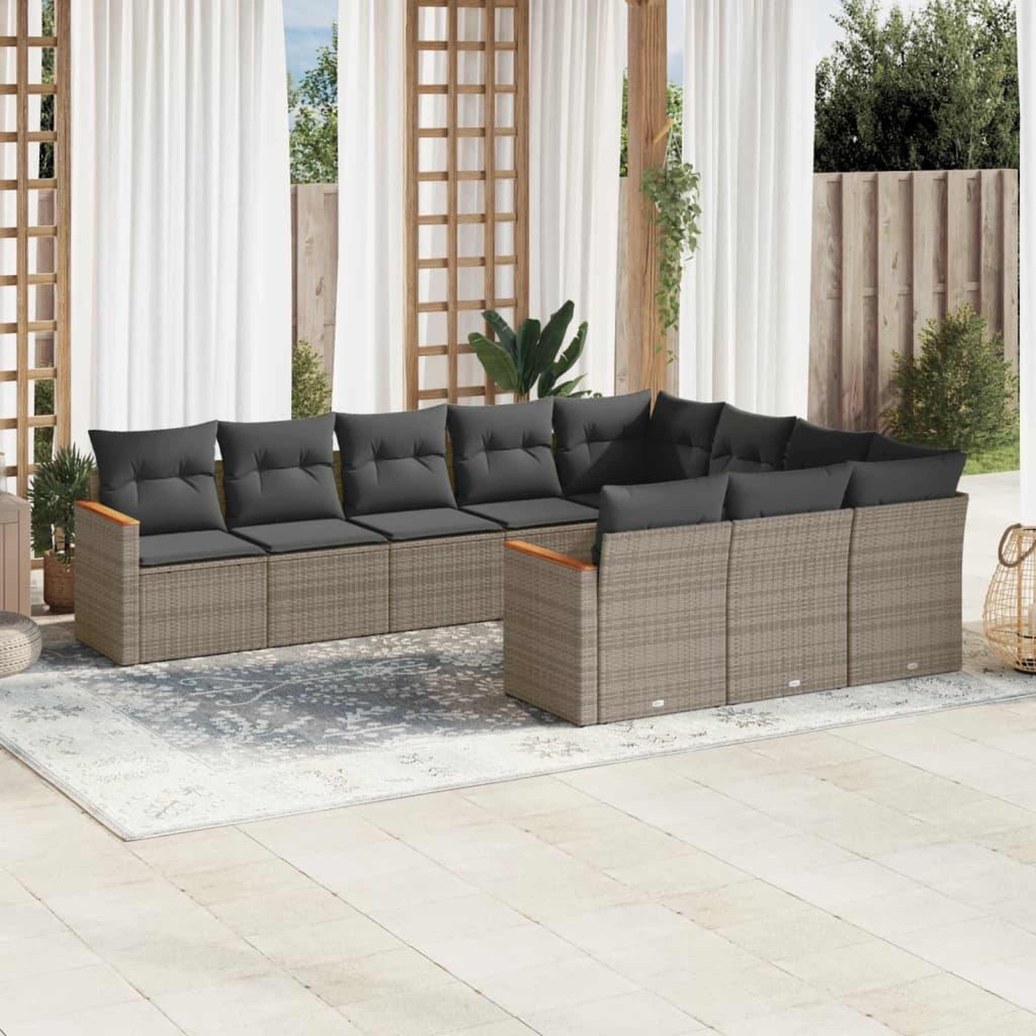 VIDAXL Salon de jardin avec coussins 10 pcs gris resine tressee