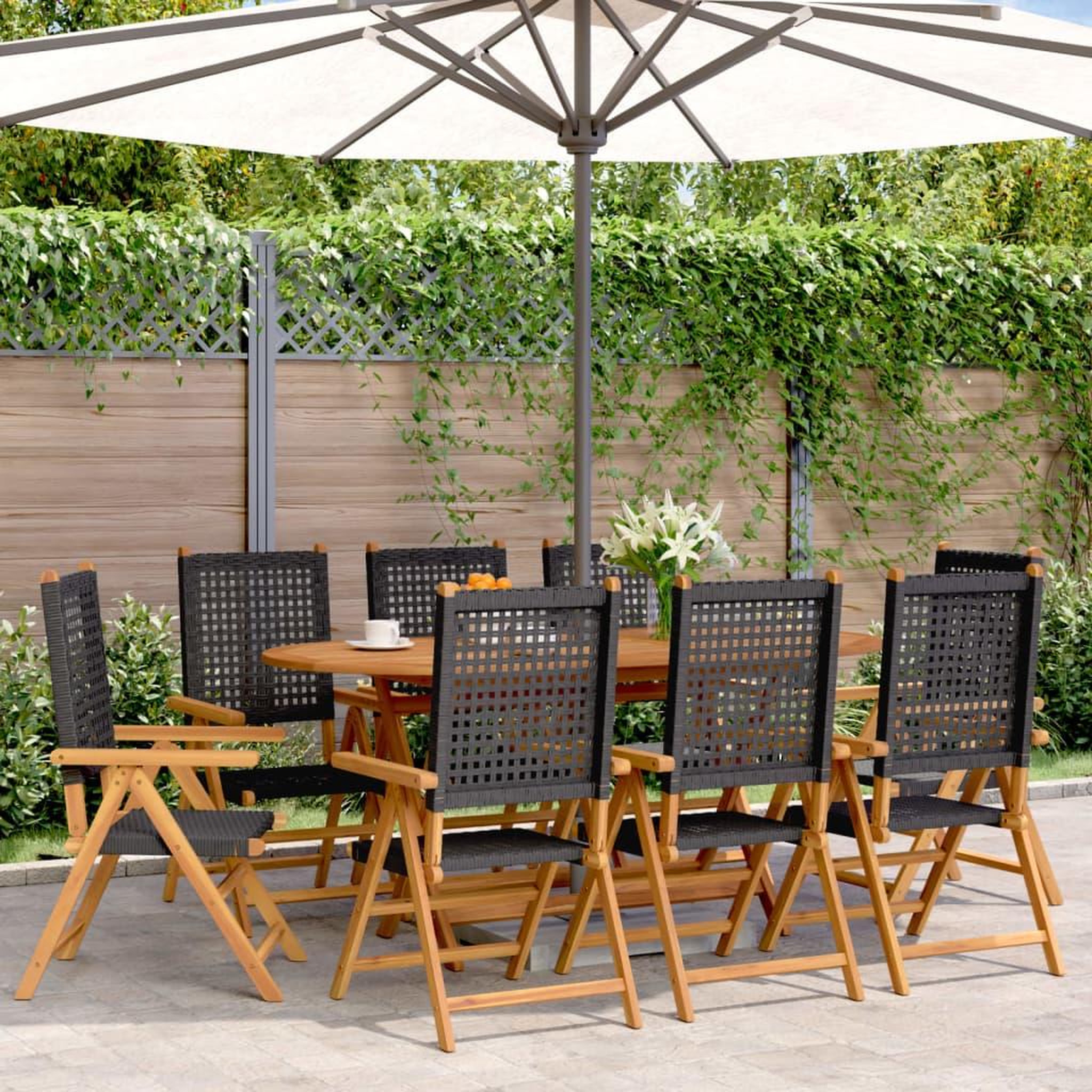 VIDAXL Chaises inclinables de jardin lot de 8 noir rotin bois massif