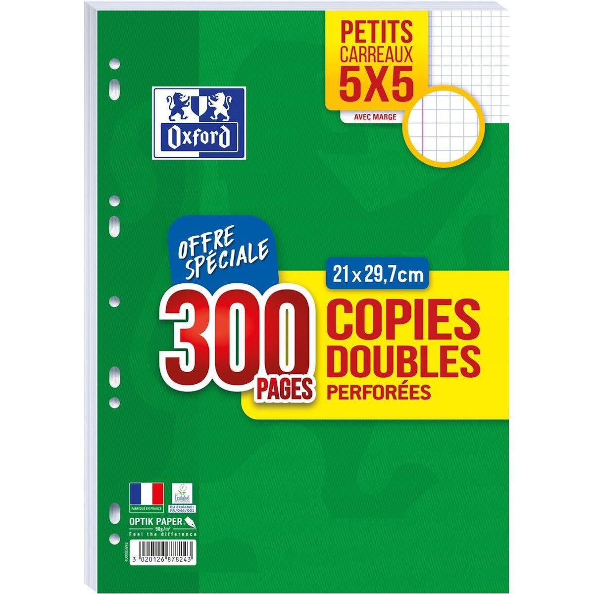 OXFORD Copies doubles 300 pages 21x29,7cm petits carreaux 5x5 perforées