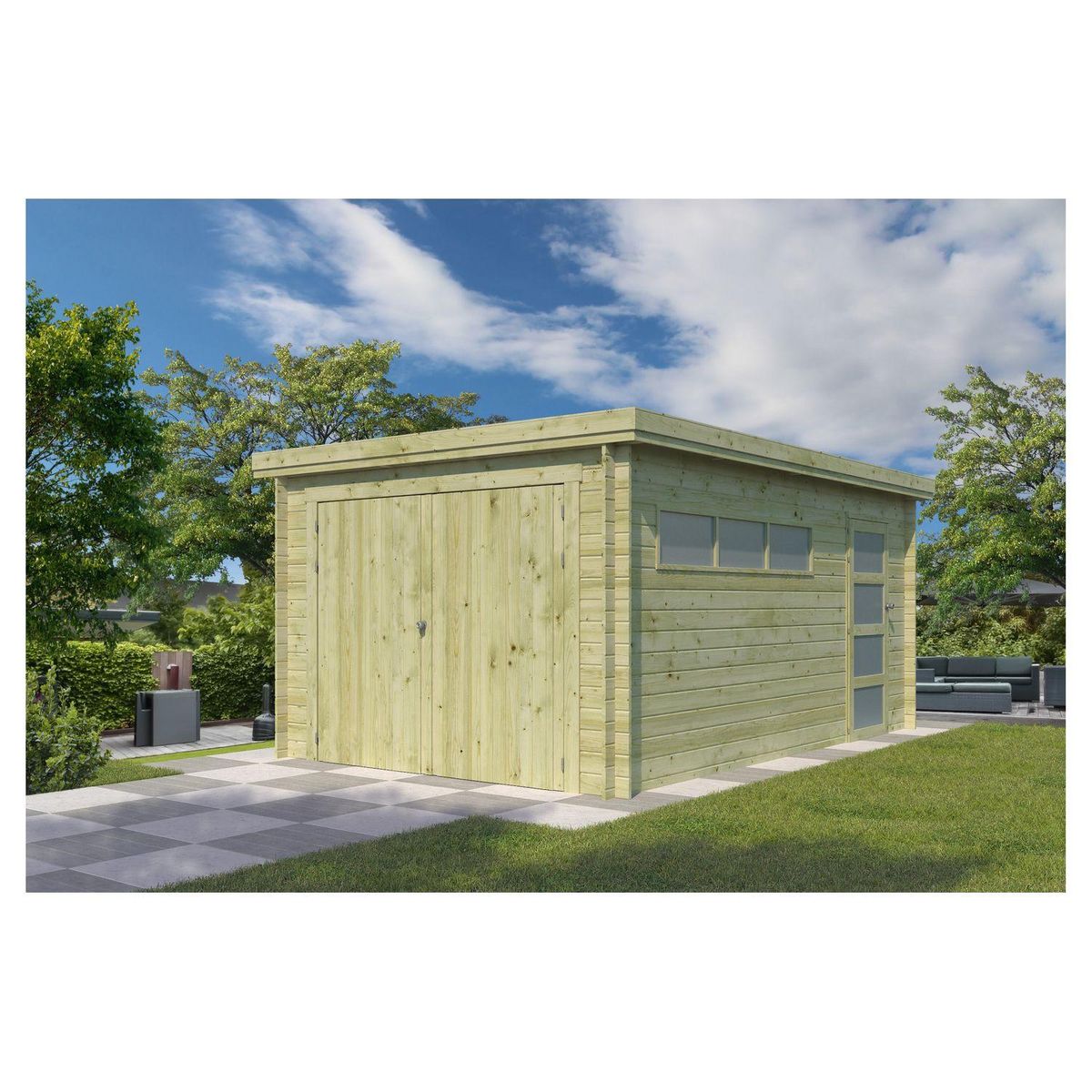 Garage - Bois traité autoclave - Toit plat - 14,35 m² - APETINA