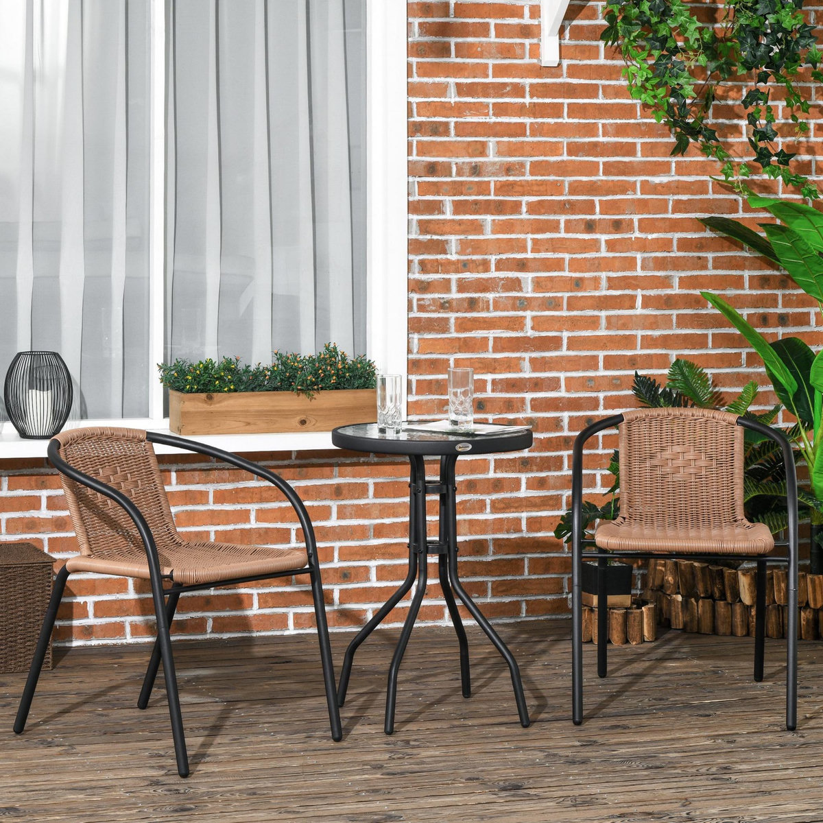 OUTSUNNY Ensemble bistro jardin style néo-rétro 2 places 3 pièces marron noir