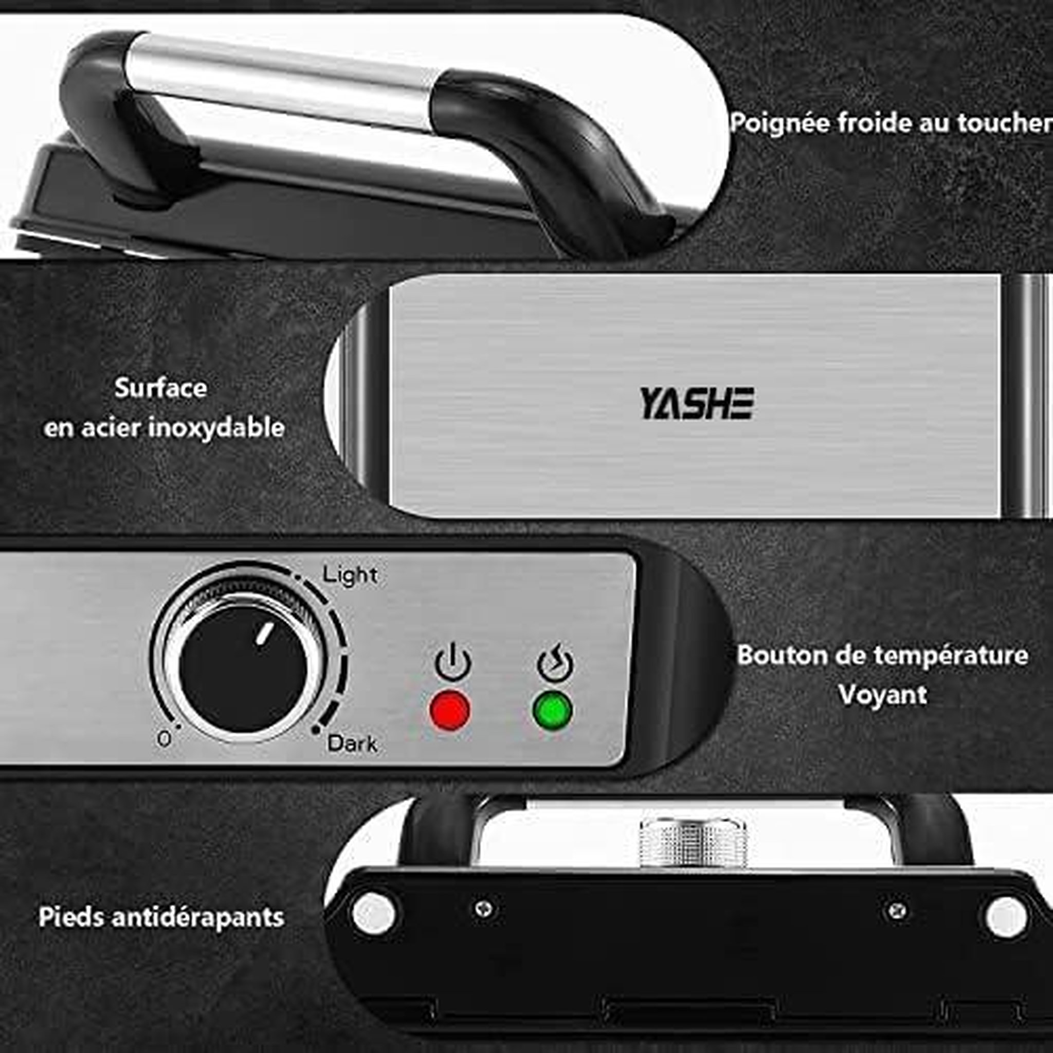 Voir la diapositive 6 : YASHE Gril de contact 1800 W, 4 tranches, ouverture 180°