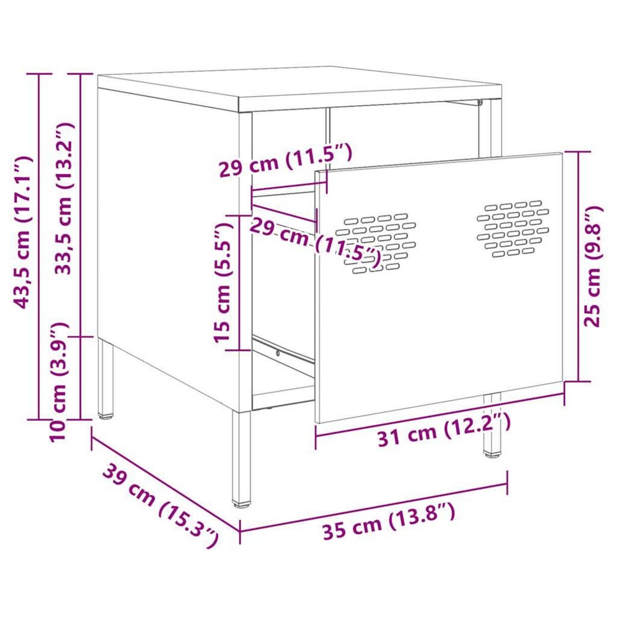 VIDAXL Tables de chevet 2 pcs blanc 35x39x43,5 cm acier