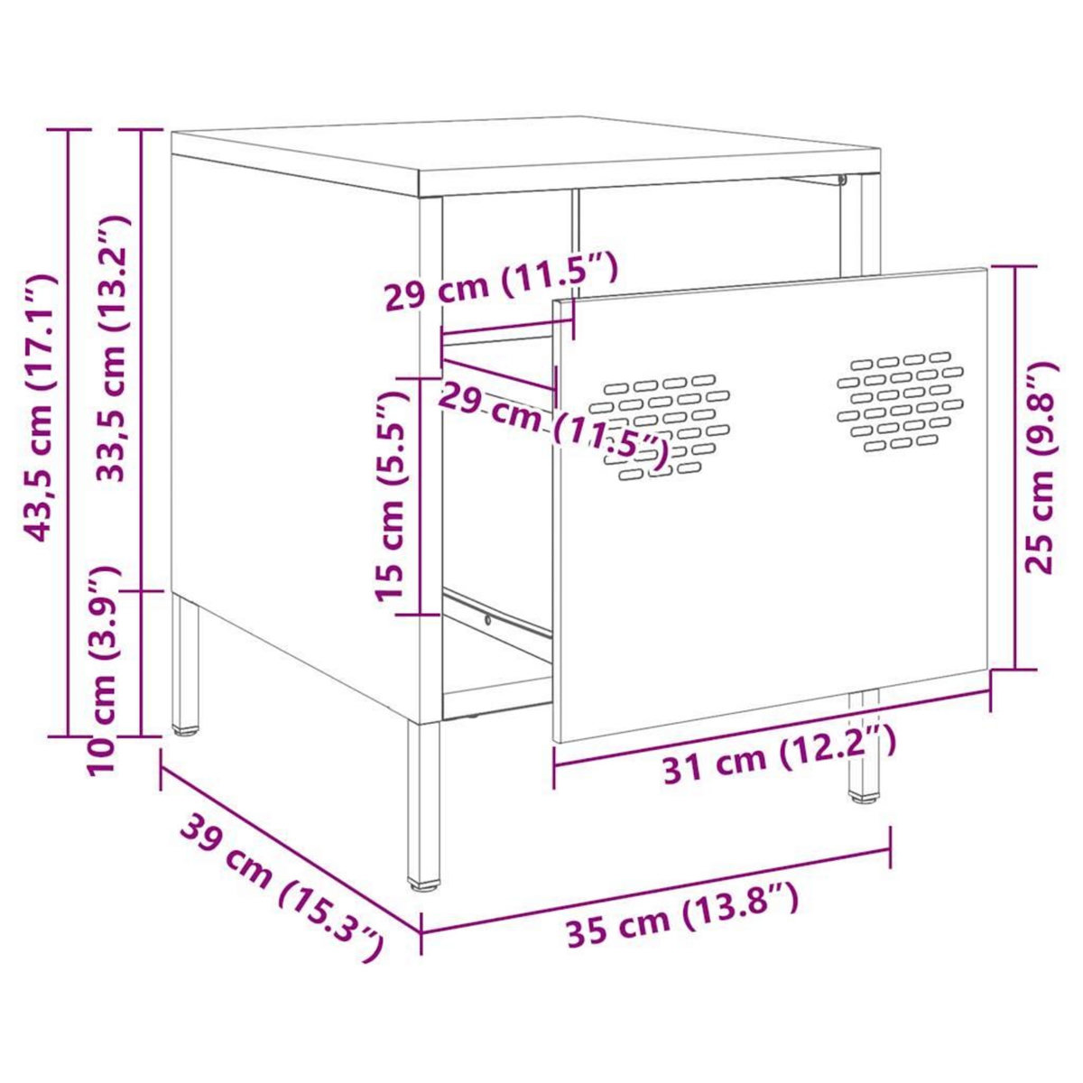VIDAXL Tables de chevet 2 pcs blanc 35x39x43,5 cm acier
