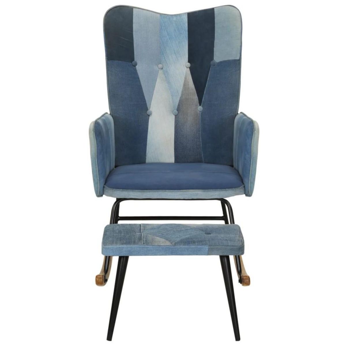 VIDAXL Chaise a bascule avec repose-pied Denim Bleu Toile patchwork